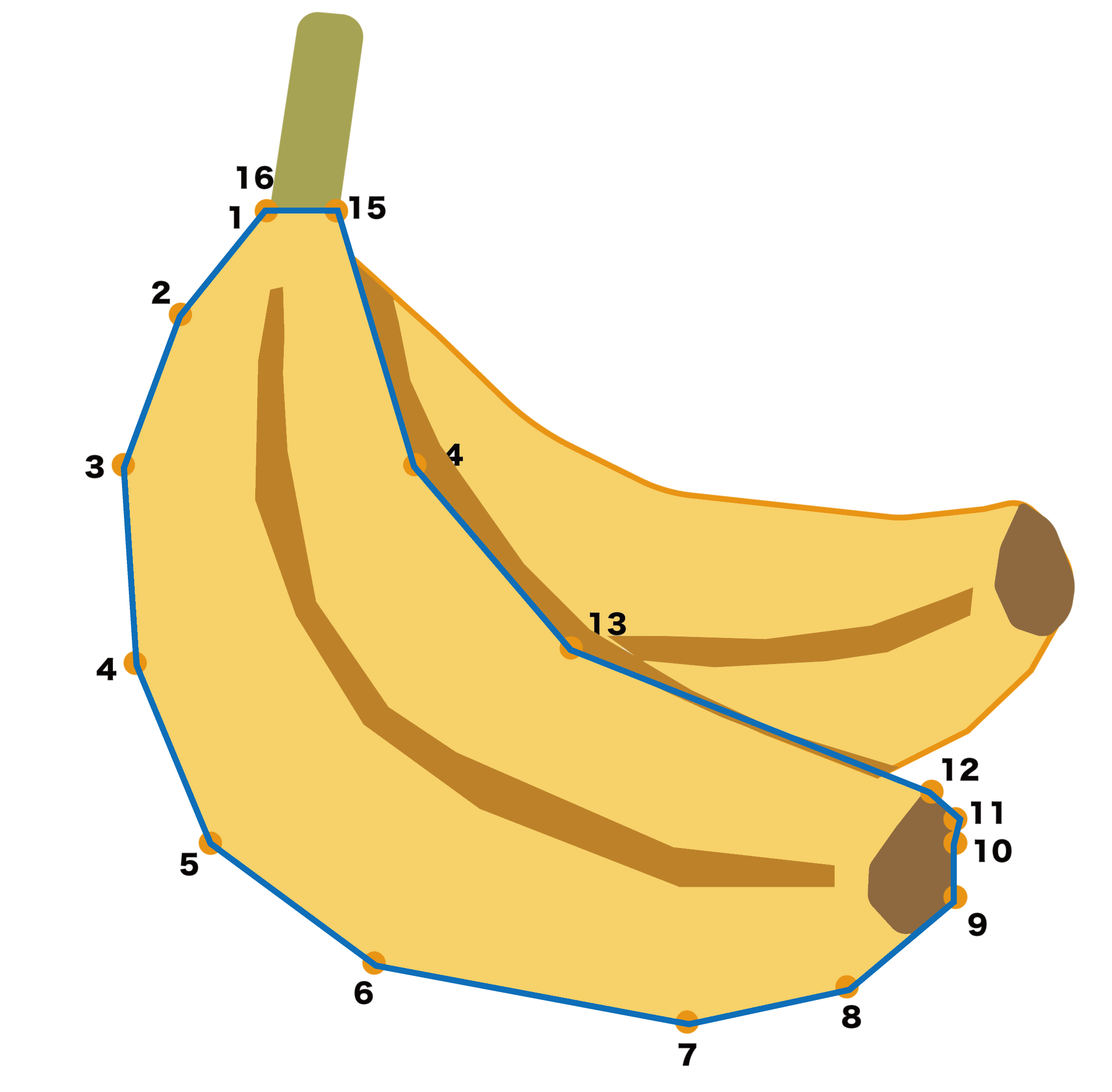 点つなぎ　バナナ（完成例）