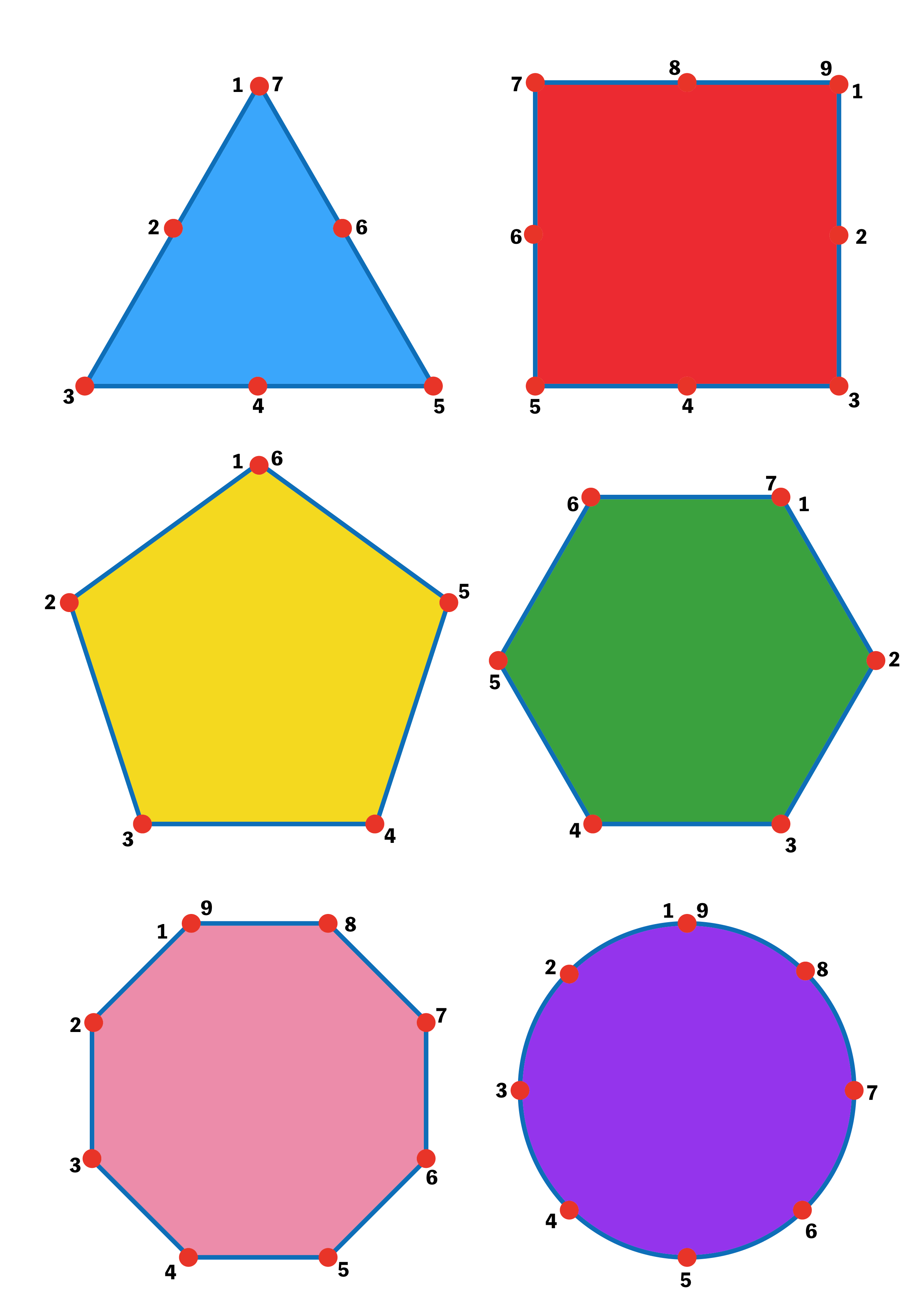 点つなぎ　形（三角形・四角形・円など）完成一例