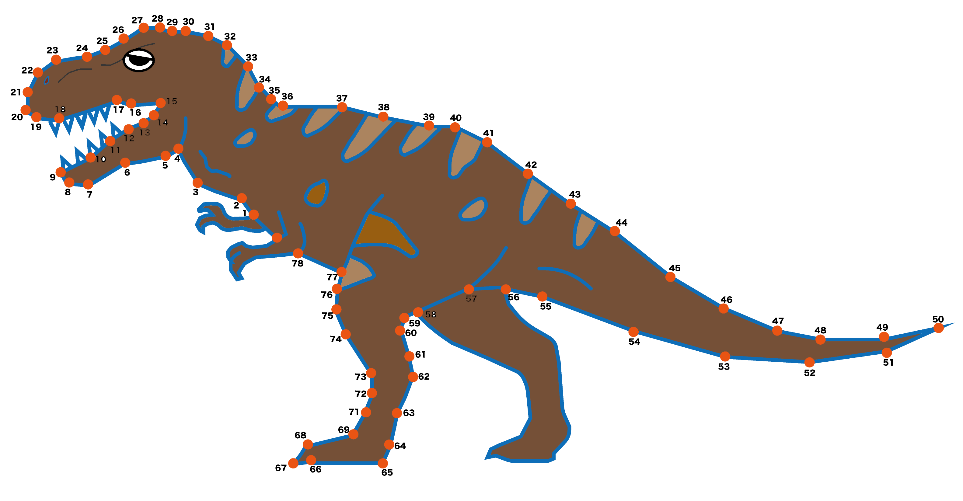 点つなぎ　恐竜（3）ティラノサウルス（完成例）