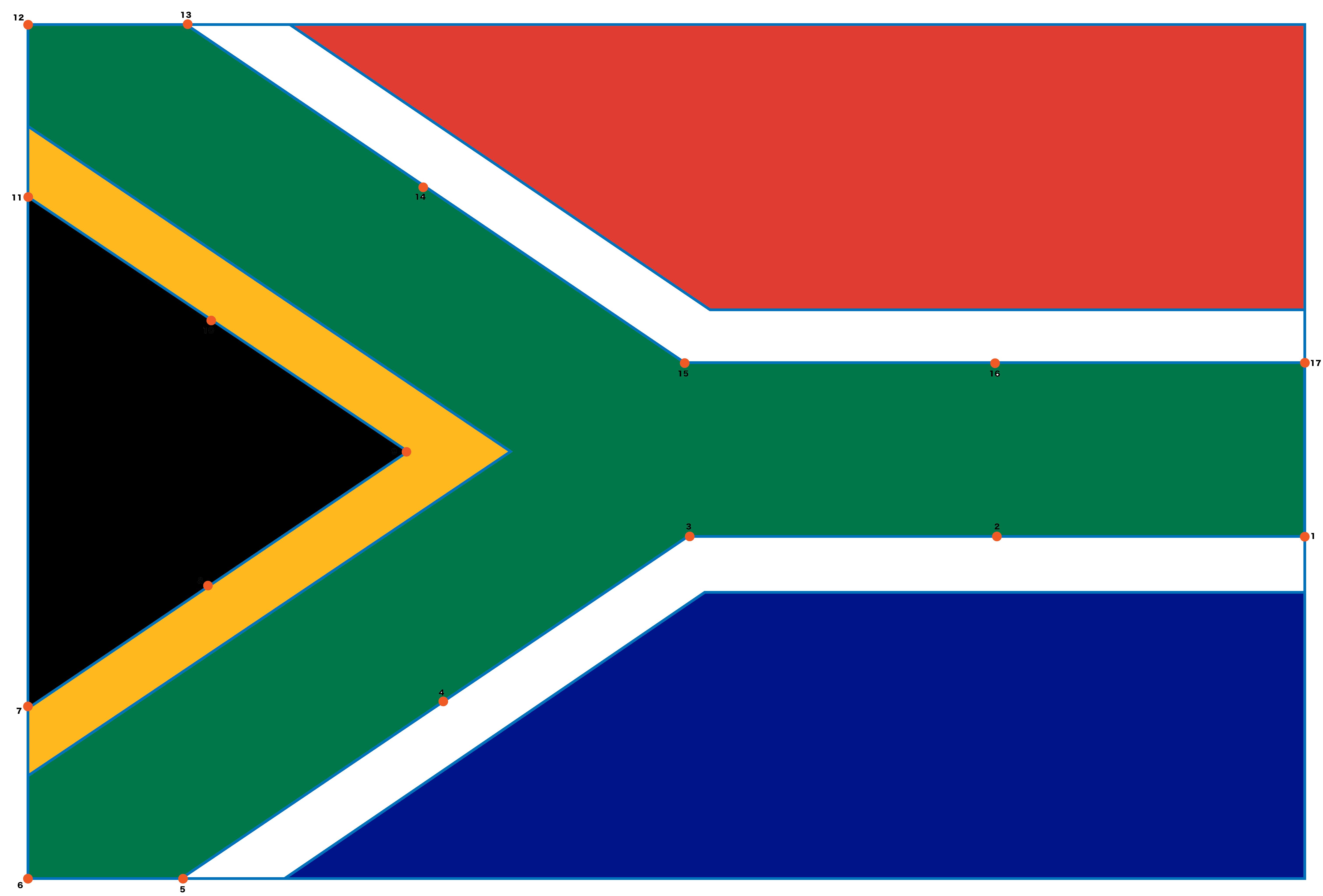 点つなぎ　南アフリカ共和国 国旗（完成例）