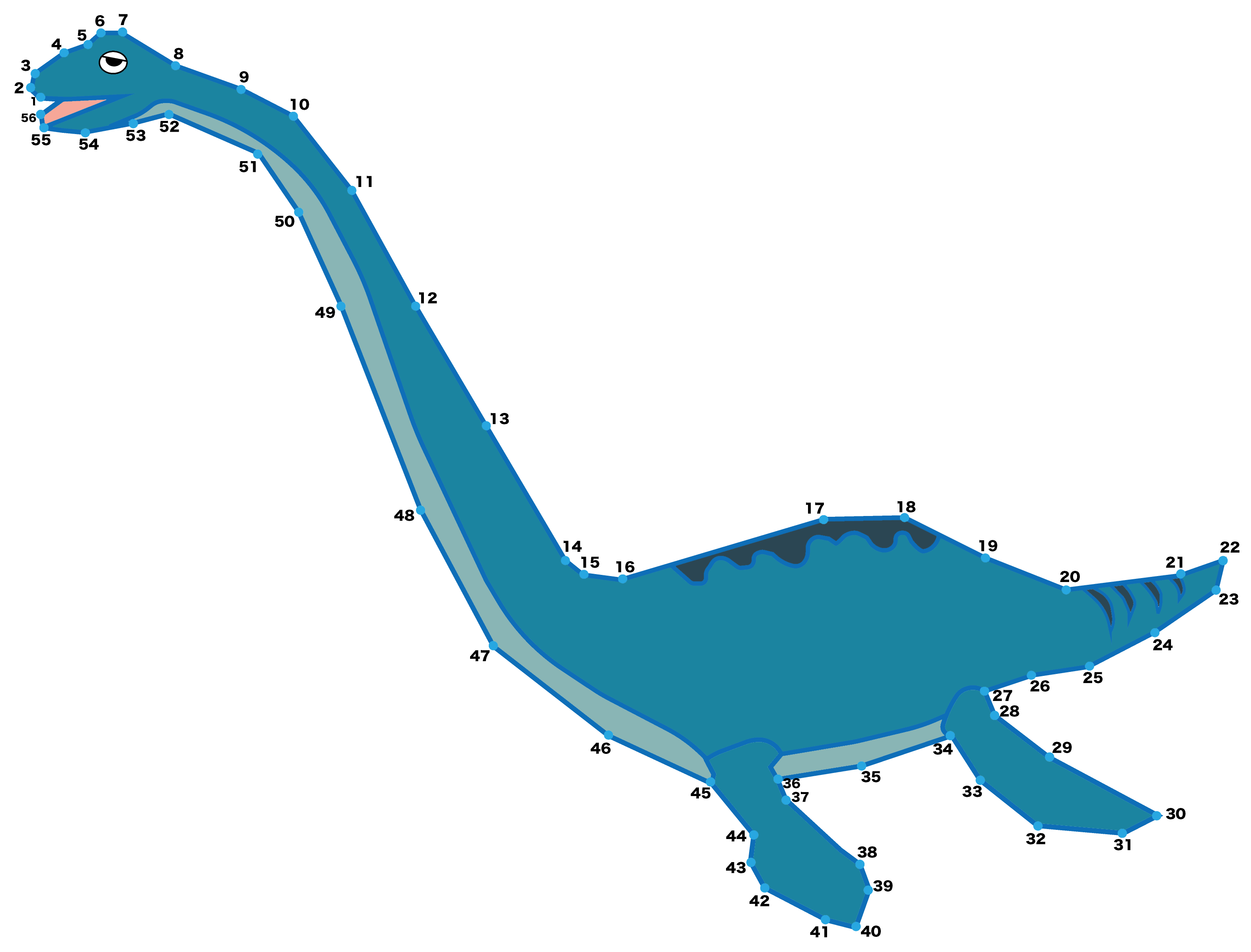 点つなぎ　恐竜（8）プレシオサウルス（完成例）