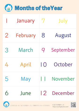 月（1月〜12月）の英語名一覧表・ポスター