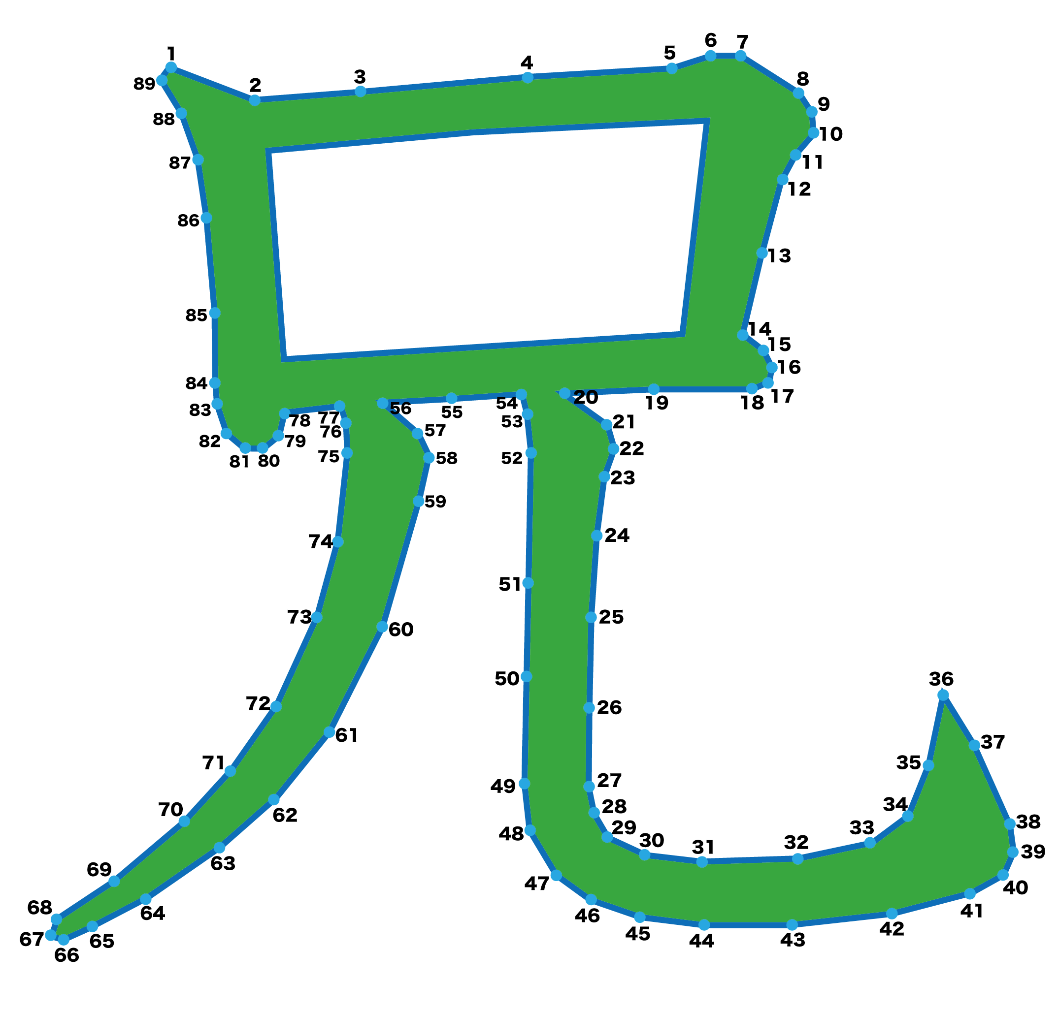 点つなぎ　漢字「兄」（完成例）