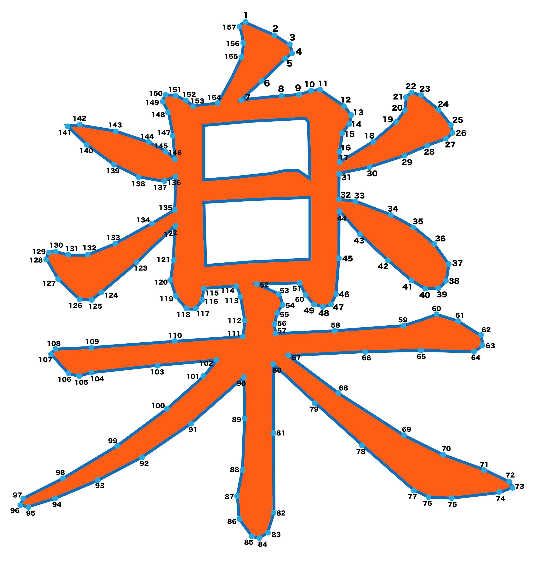 点つなぎ　漢字「楽」（完成例）