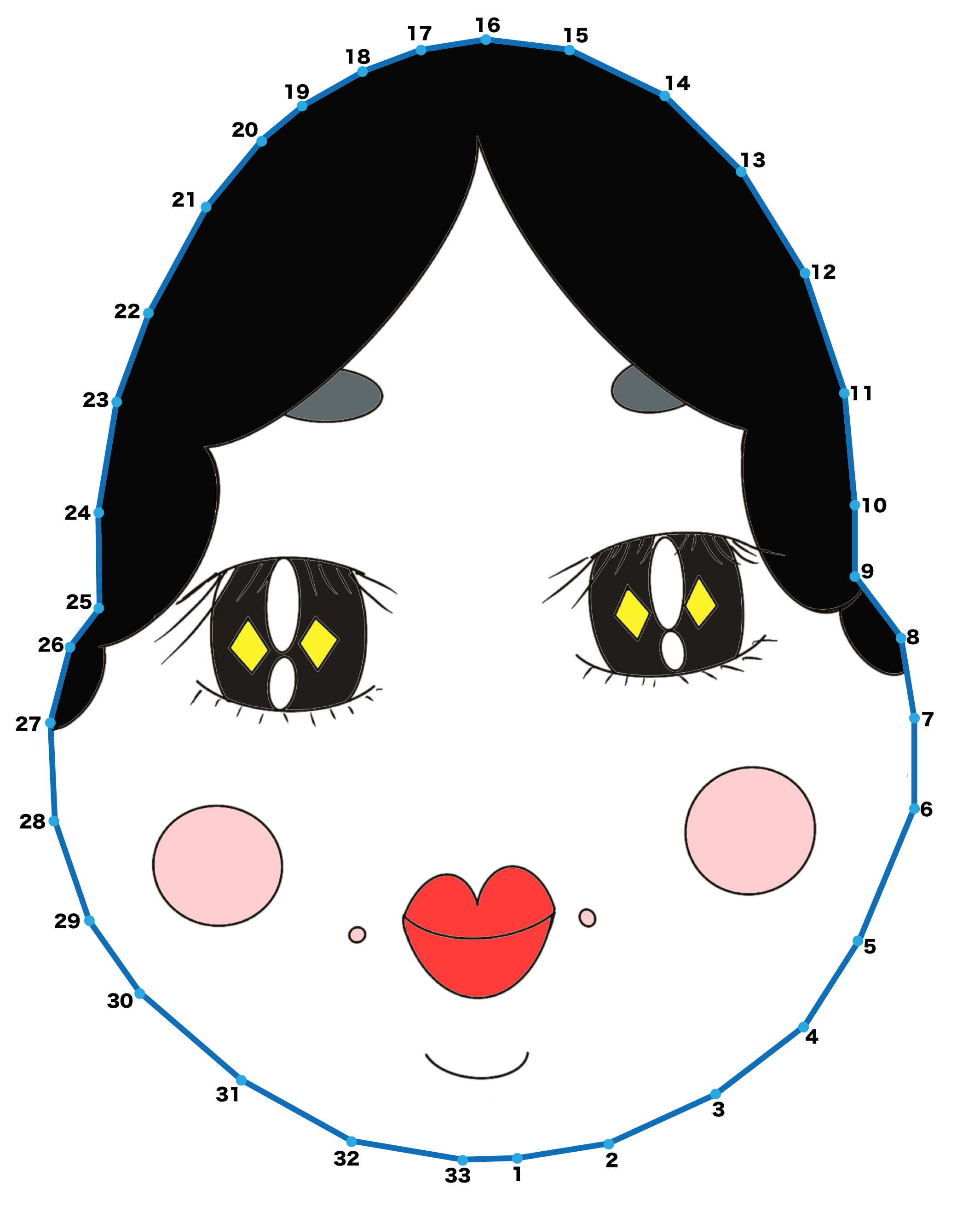 点つなぎ　おたふく（おかめ）（完成例）