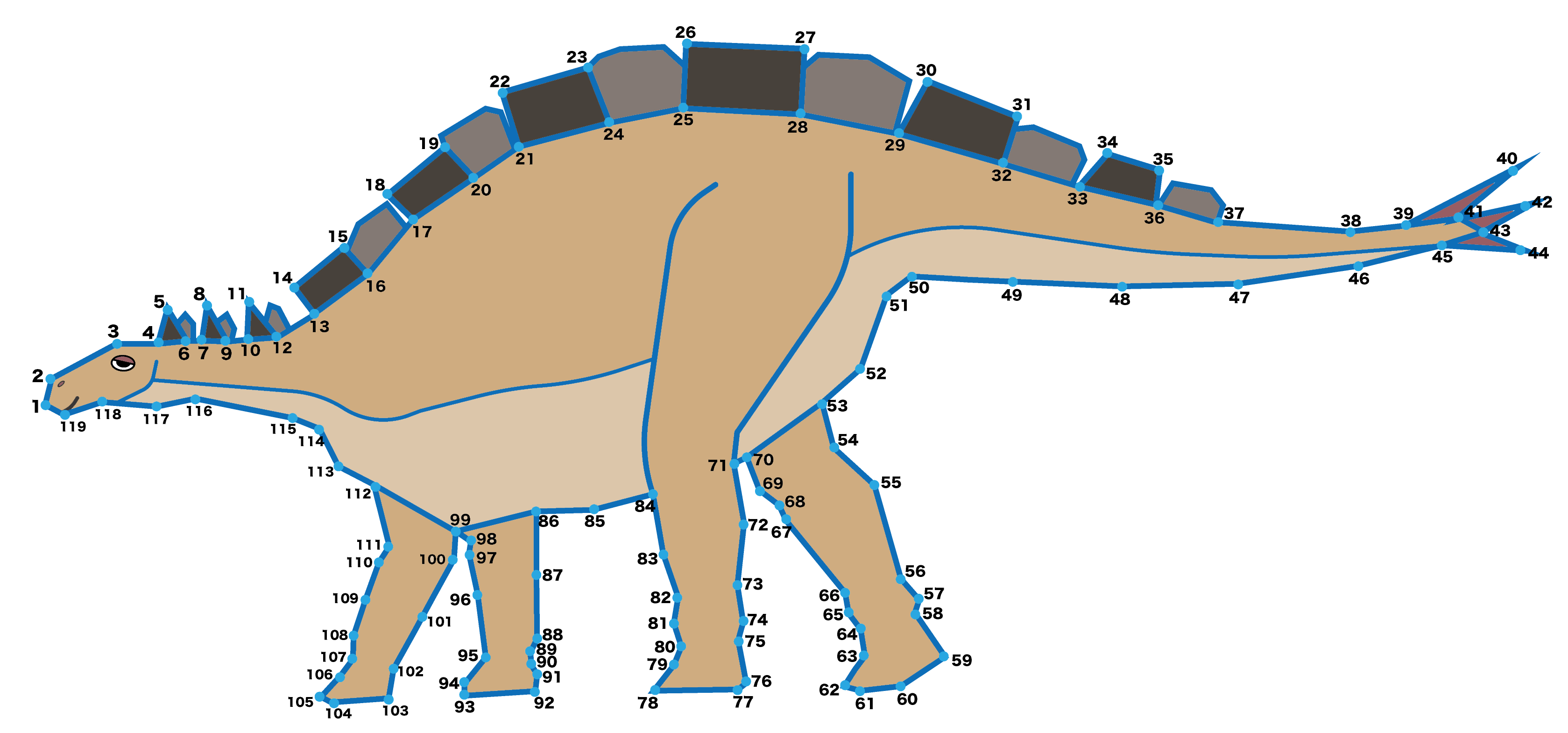 点つなぎ　恐竜（12）ウエルホサウルス（完成例）