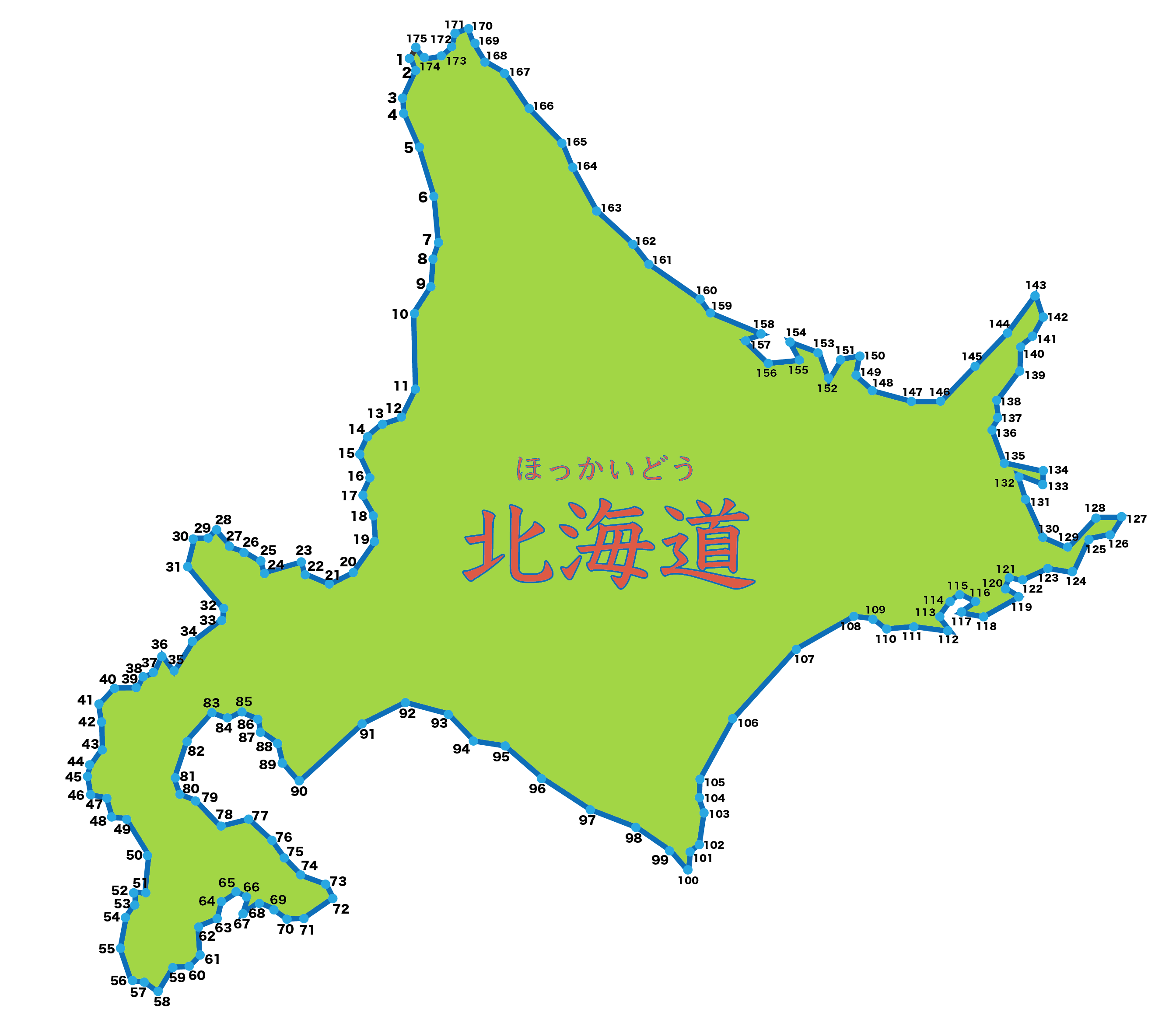 点つなぎ　地図「北海道」（完成例）
