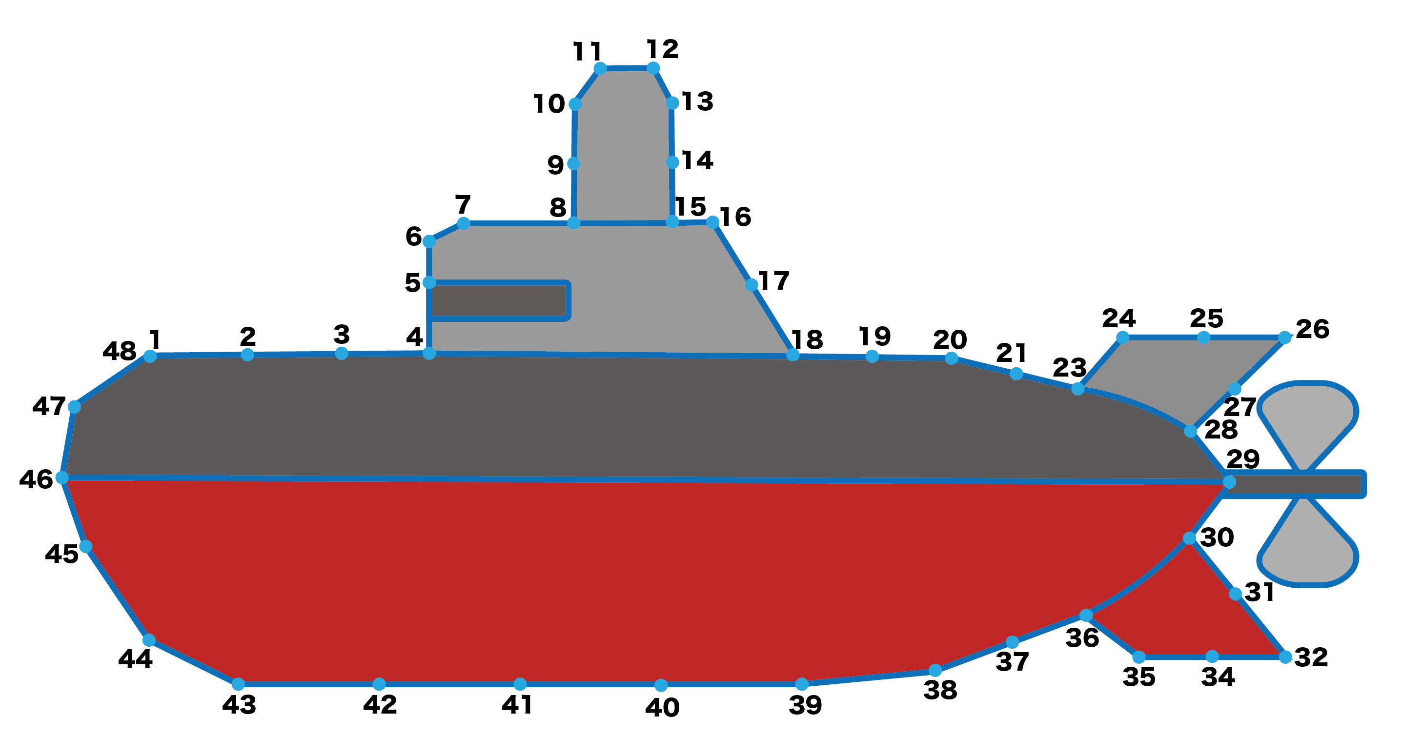 点つなぎ　潜水艦（完成例）