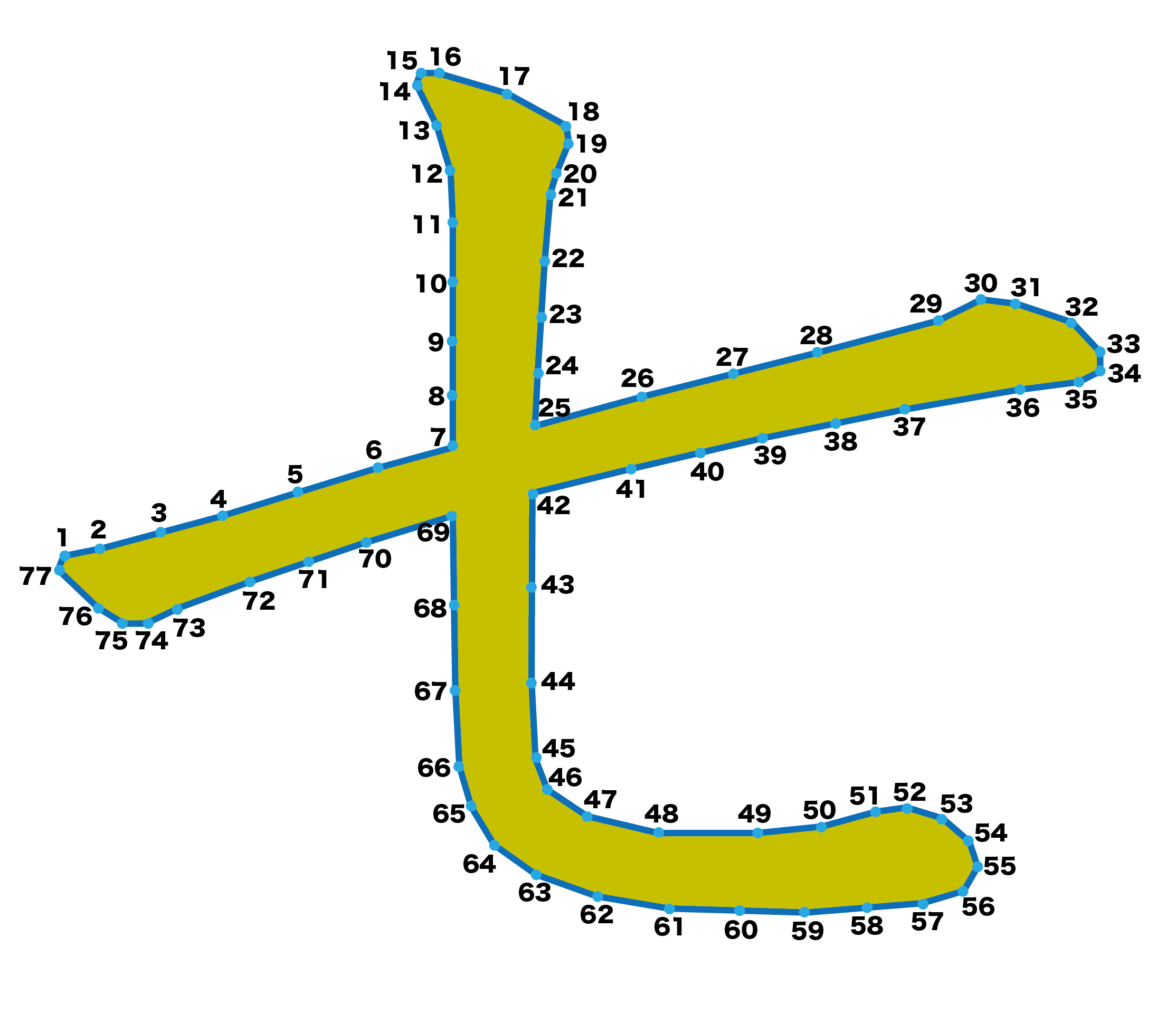 点つなぎ　漢字「七」（完成例）