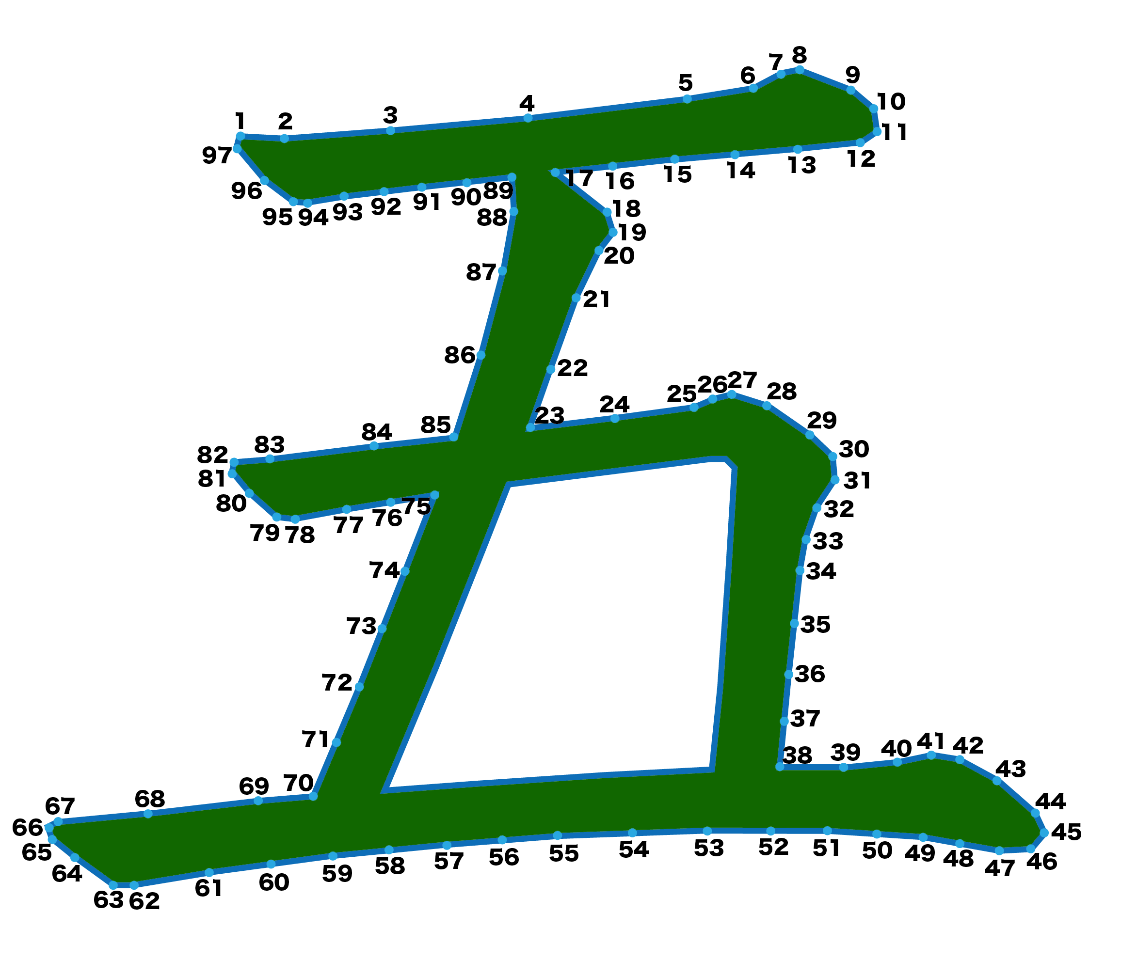 点つなぎ　漢字「五」（完成例）