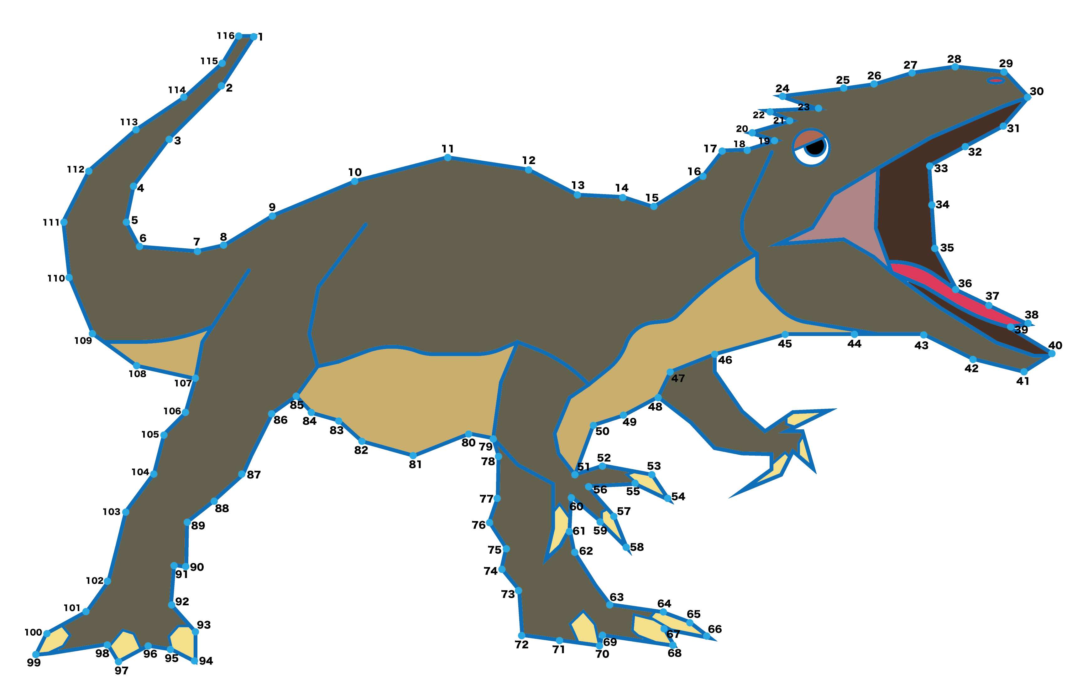 点つなぎ 恐竜(34)ギガノトサウルス(完成例)
