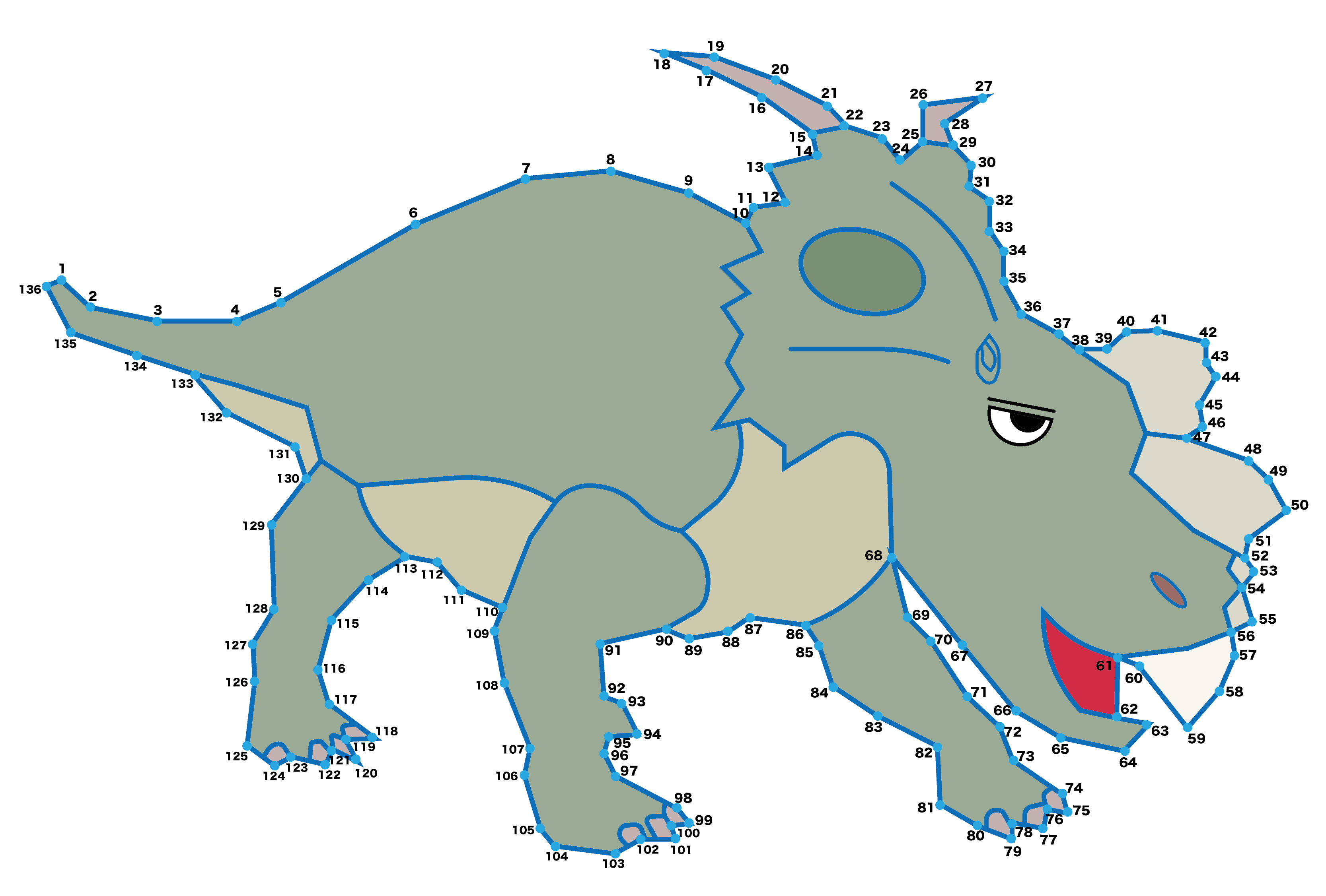 点つなぎ 恐竜(36)アケロウサウルス(完成例)