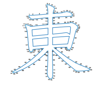 点つなぎ　漢字「東」