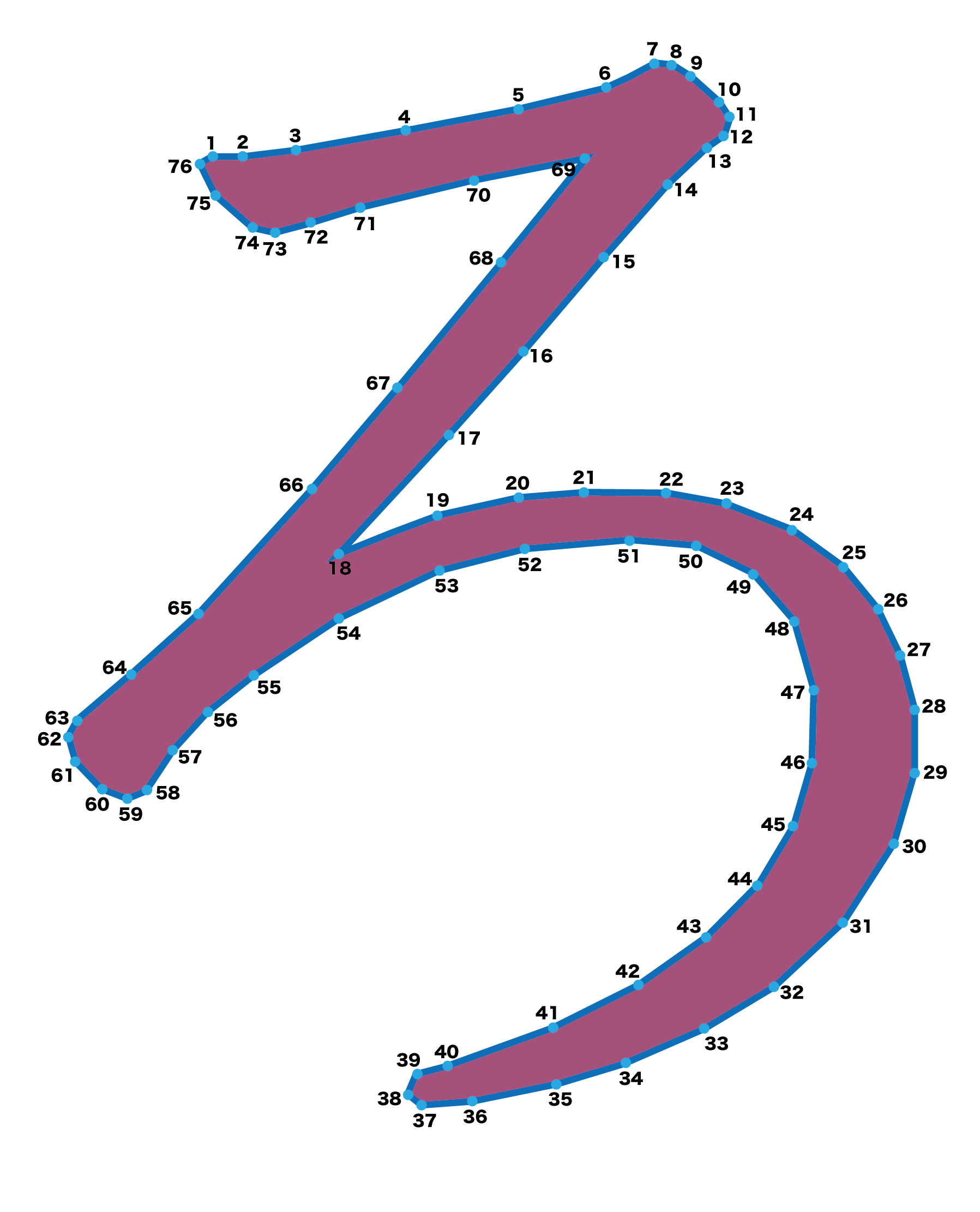 点つなぎ　ひらがな「ろ」（完成例）