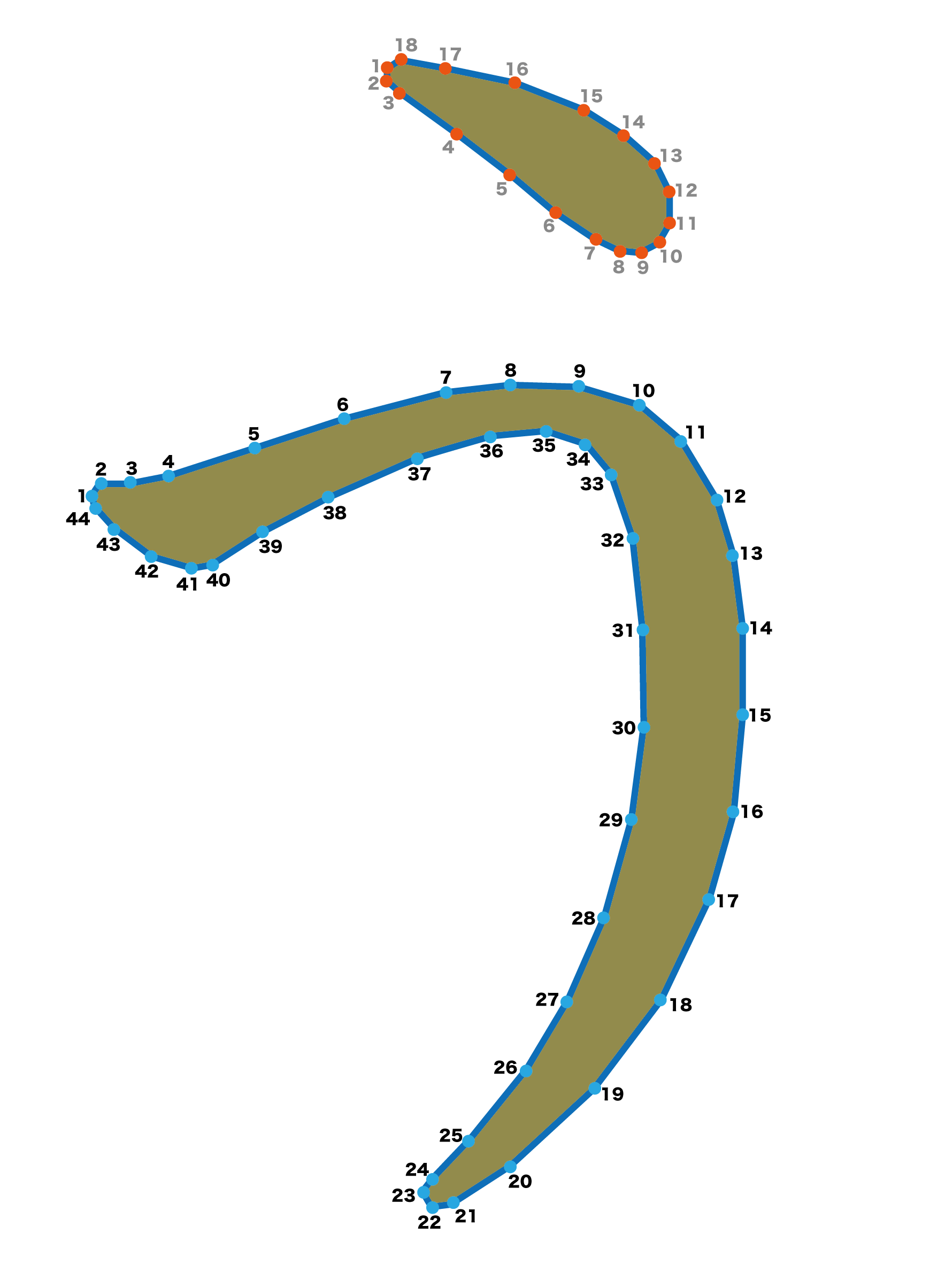 点つなぎ　ひらがな「う」（完成例）