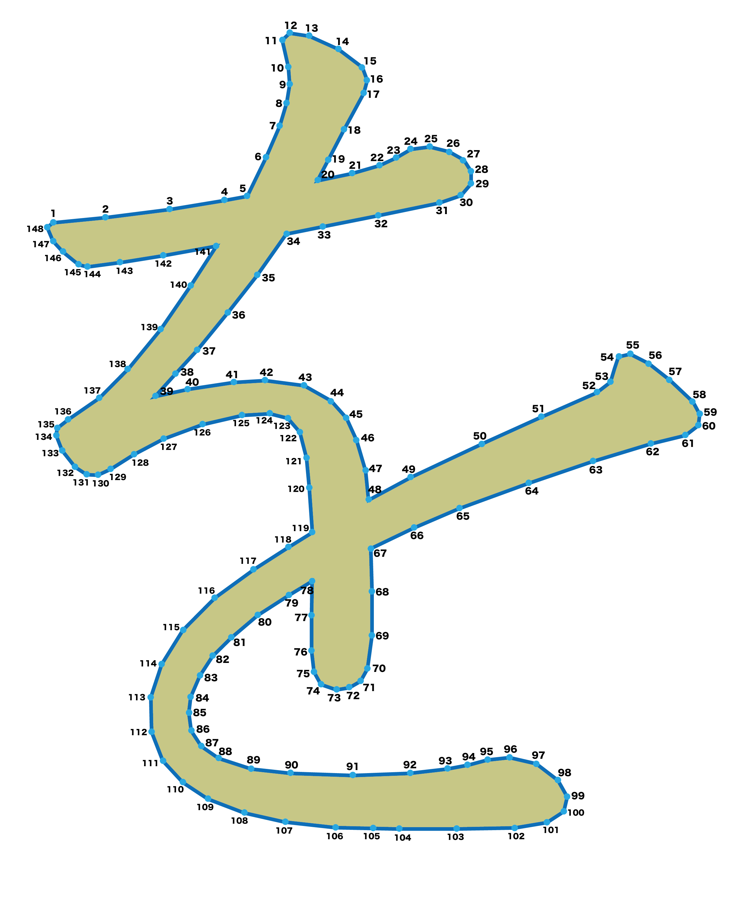 点つなぎ　ひらがな「を」（完成例）