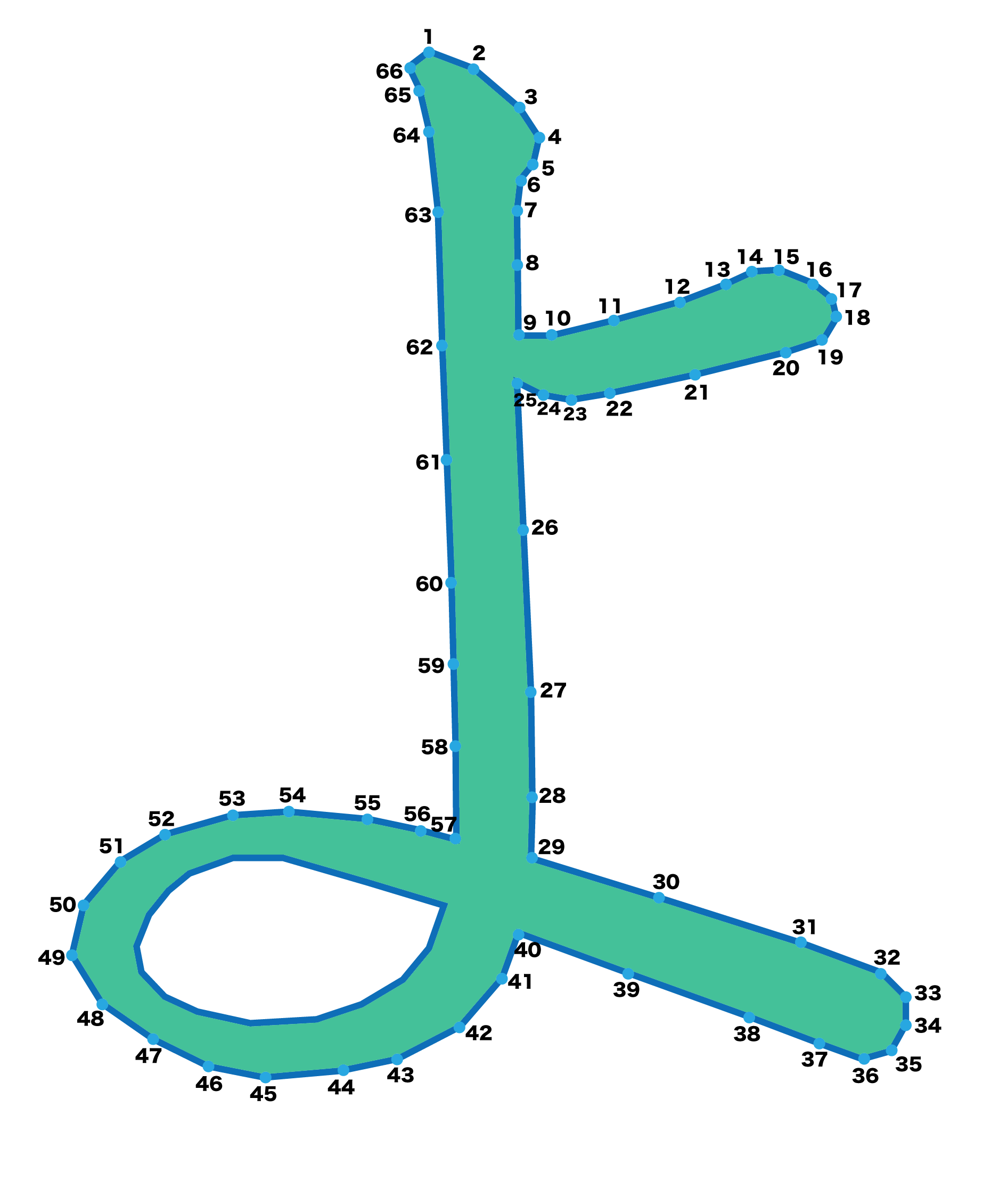 点つなぎ　ひらがな「よ」（完成例）