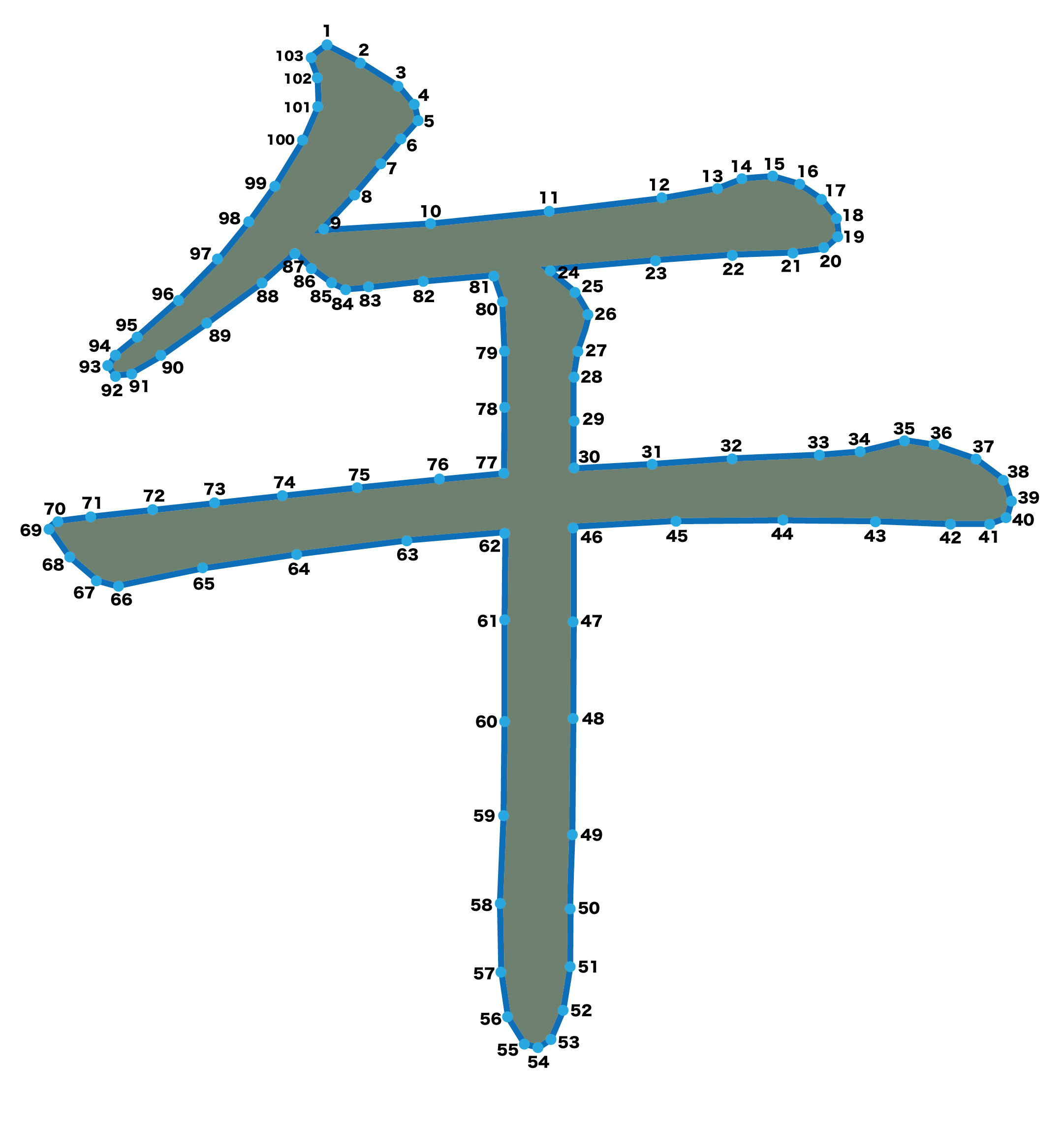 点つなぎ 漢字「午」(完成例)