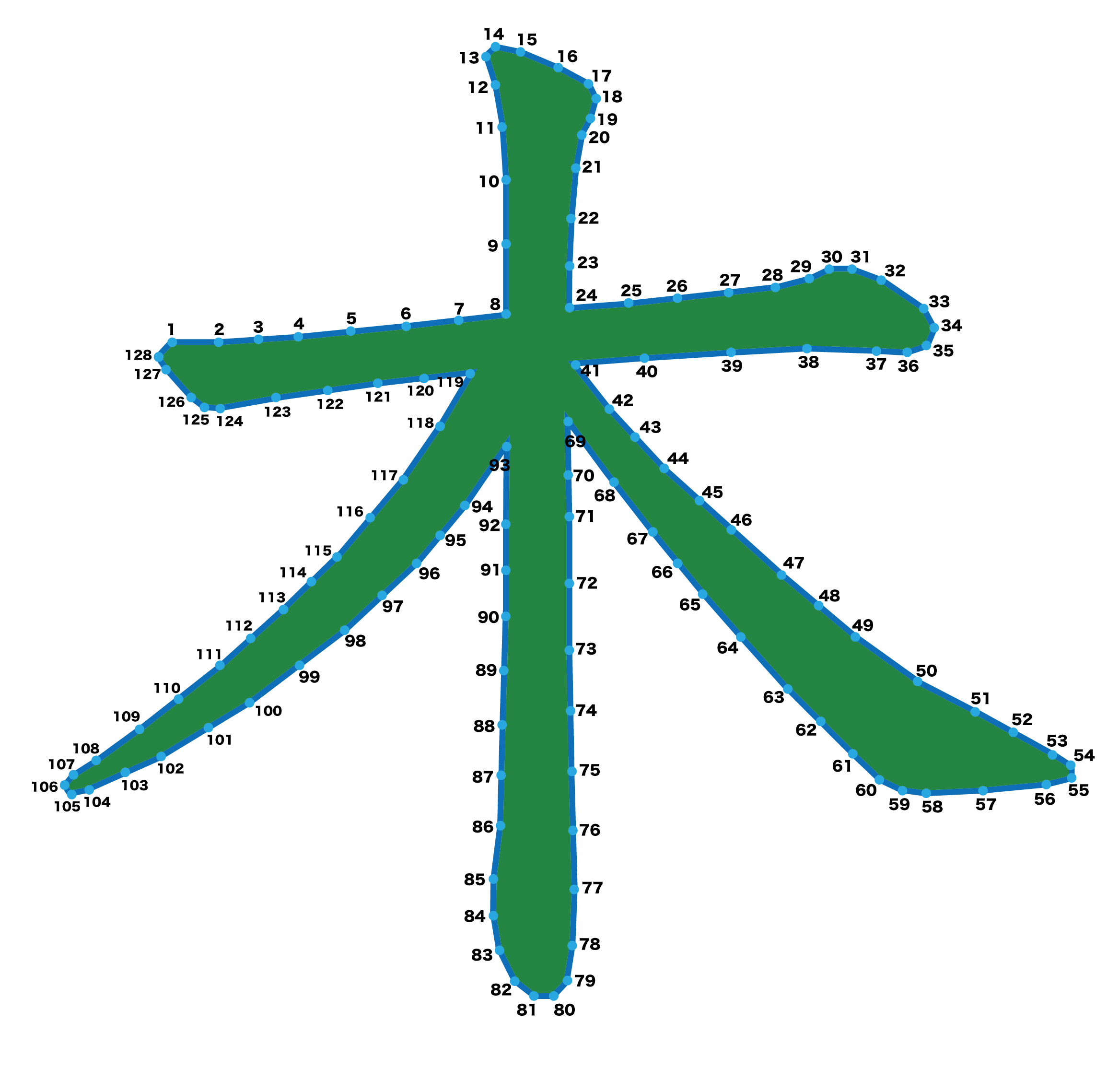 点つなぎ 漢字「木」(完成例)