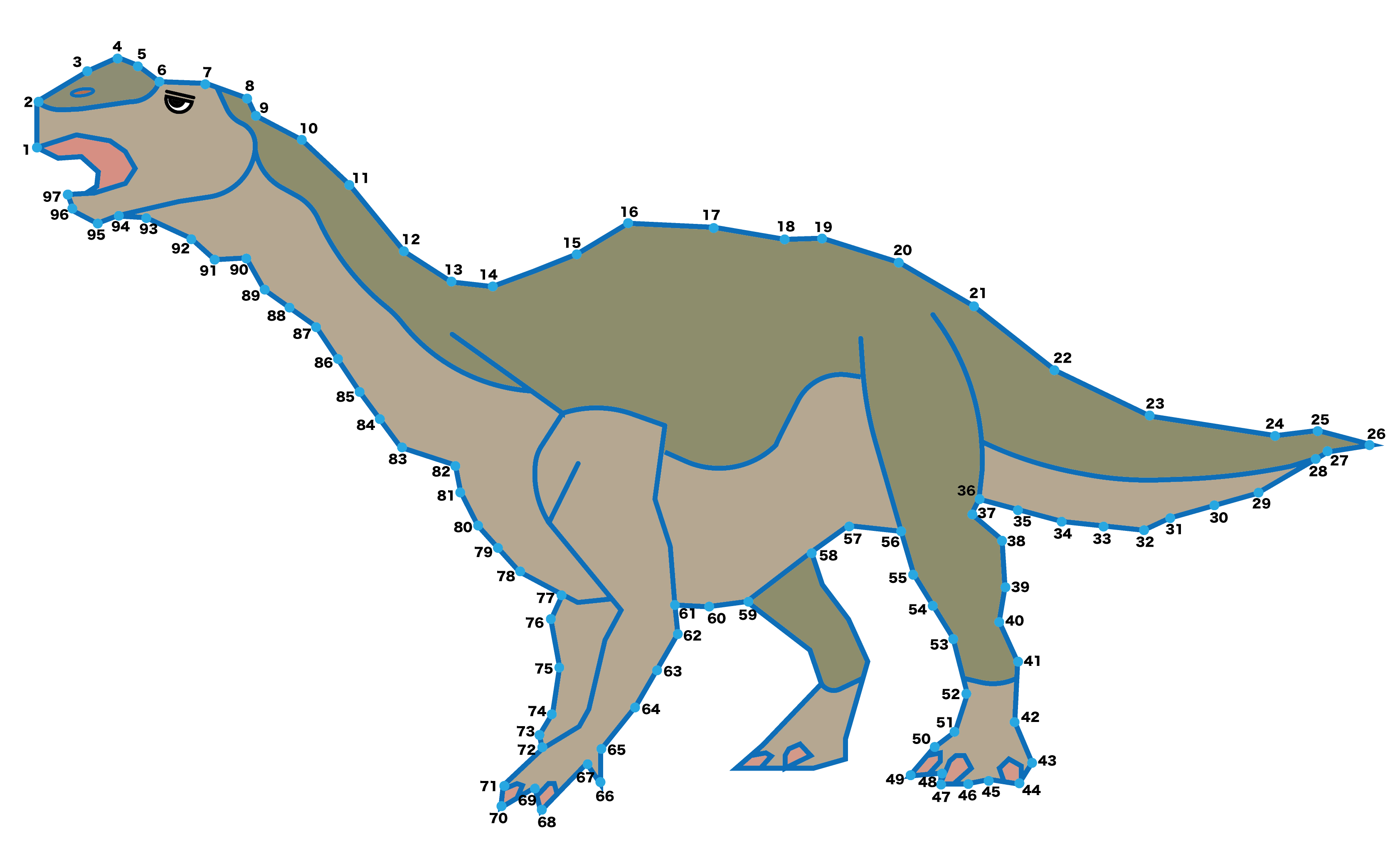 点つなぎ 恐竜(39)ムッタブラサウルス(完成例)