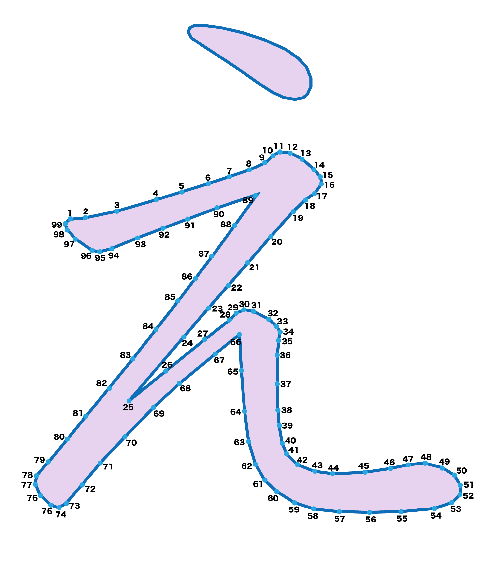 点つなぎ　ひらがな「え」（完成例）