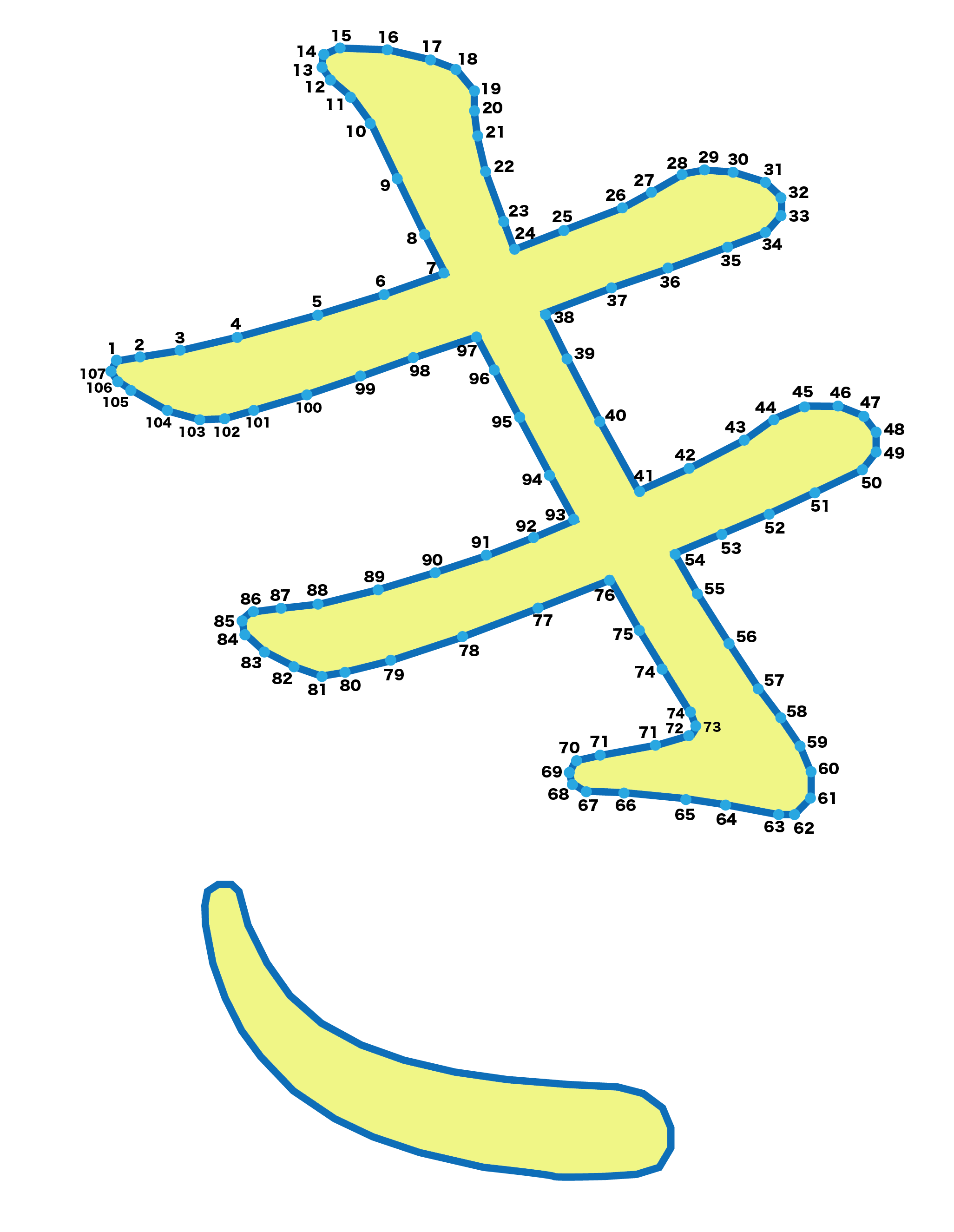 点つなぎ　ひらがな「き」（完成例）