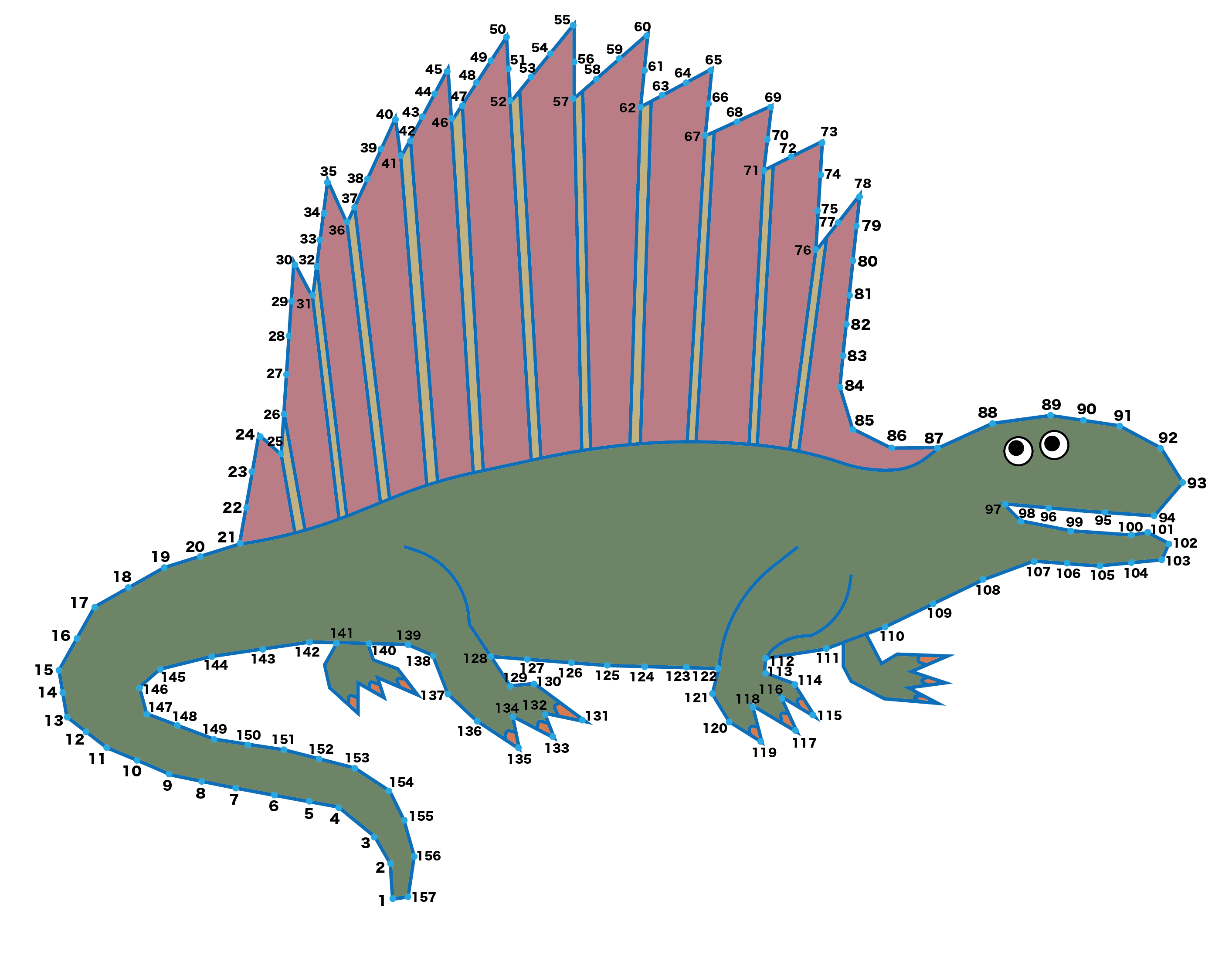 点つなぎ　恐竜（41）ディメトロドン（完成例）