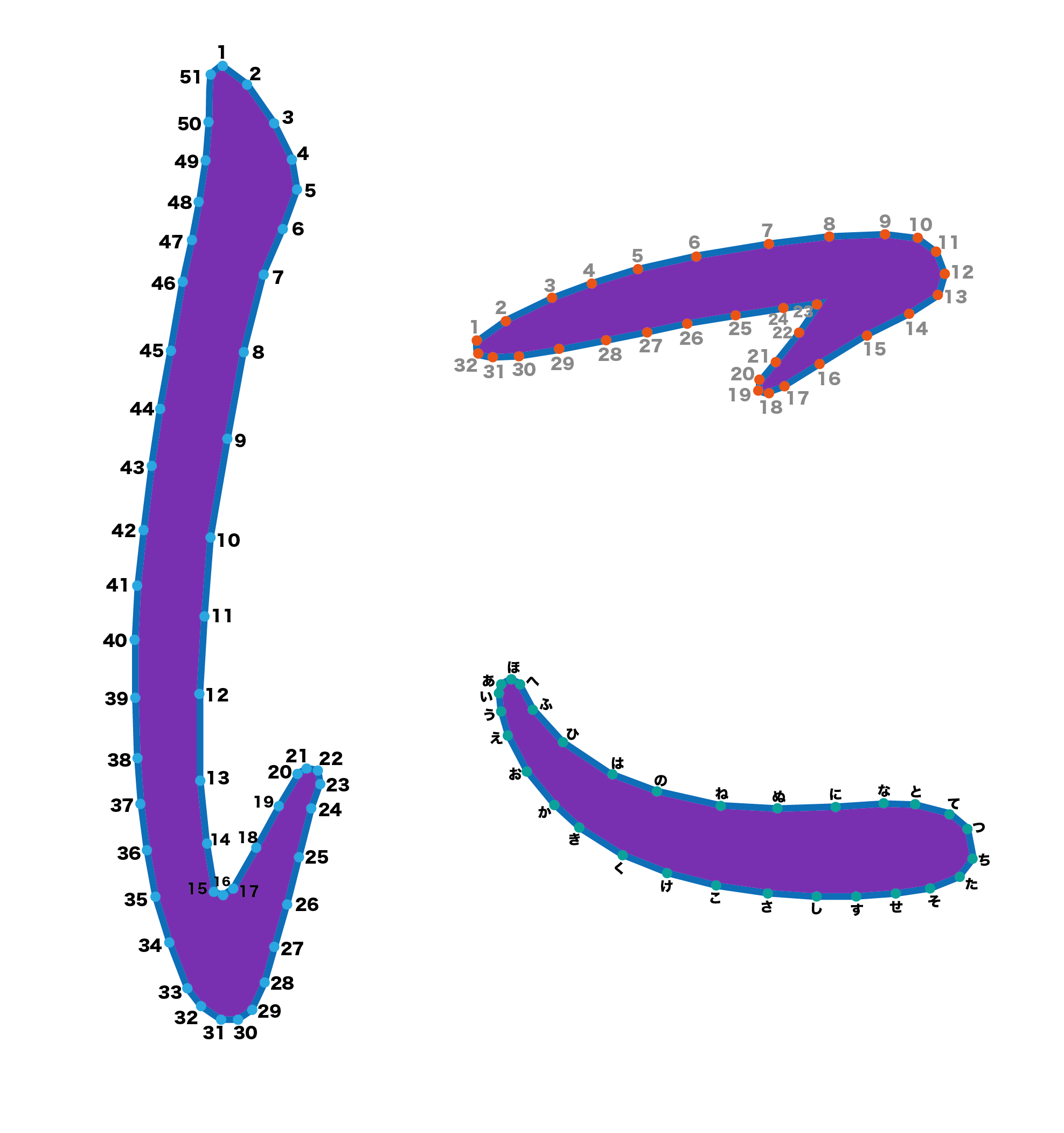 点つなぎ　ひらがな「に」（完成例）