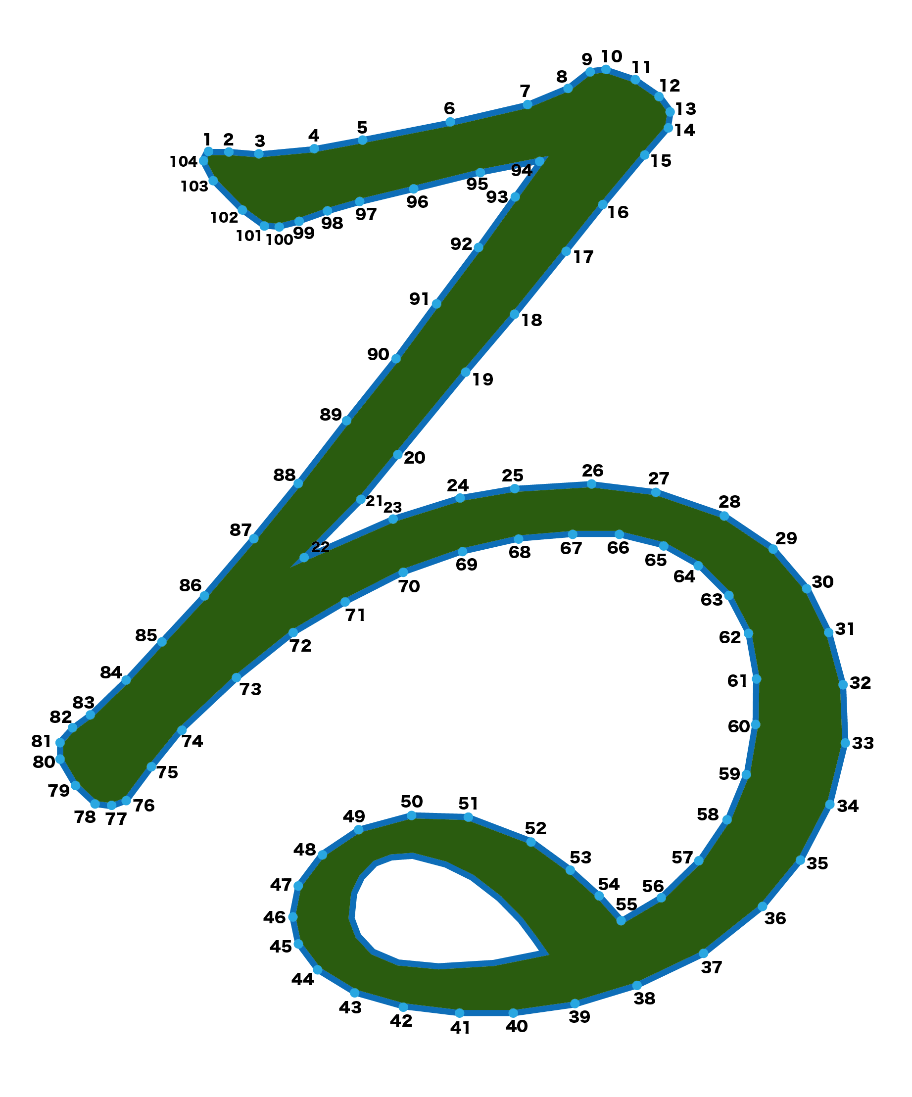 点つなぎ ひらがな「る」(完成例)