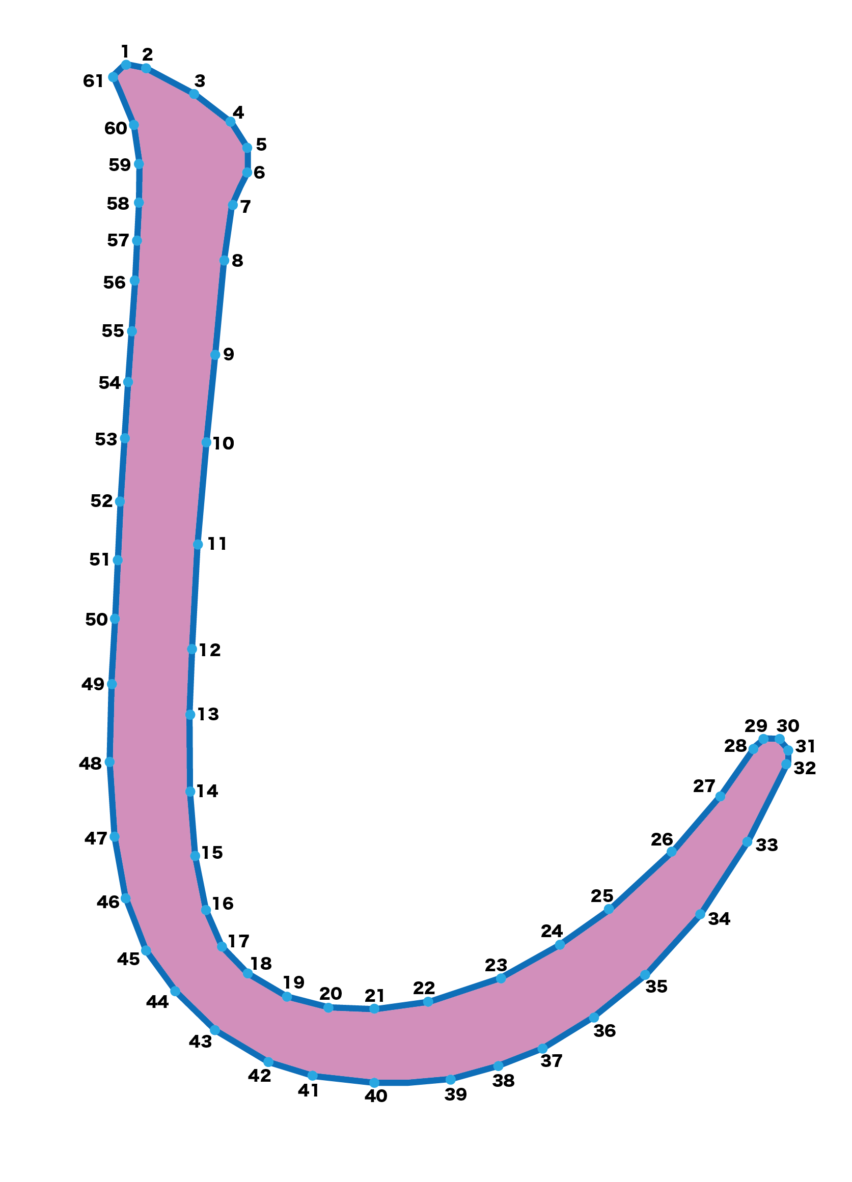 点つなぎ　ひらがな「し」（完成例）
