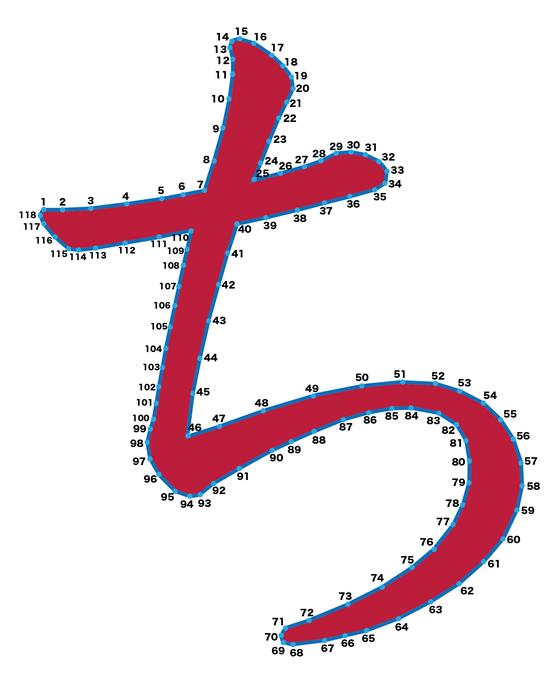 点つなぎ　ひらがな「ち」（完成例）