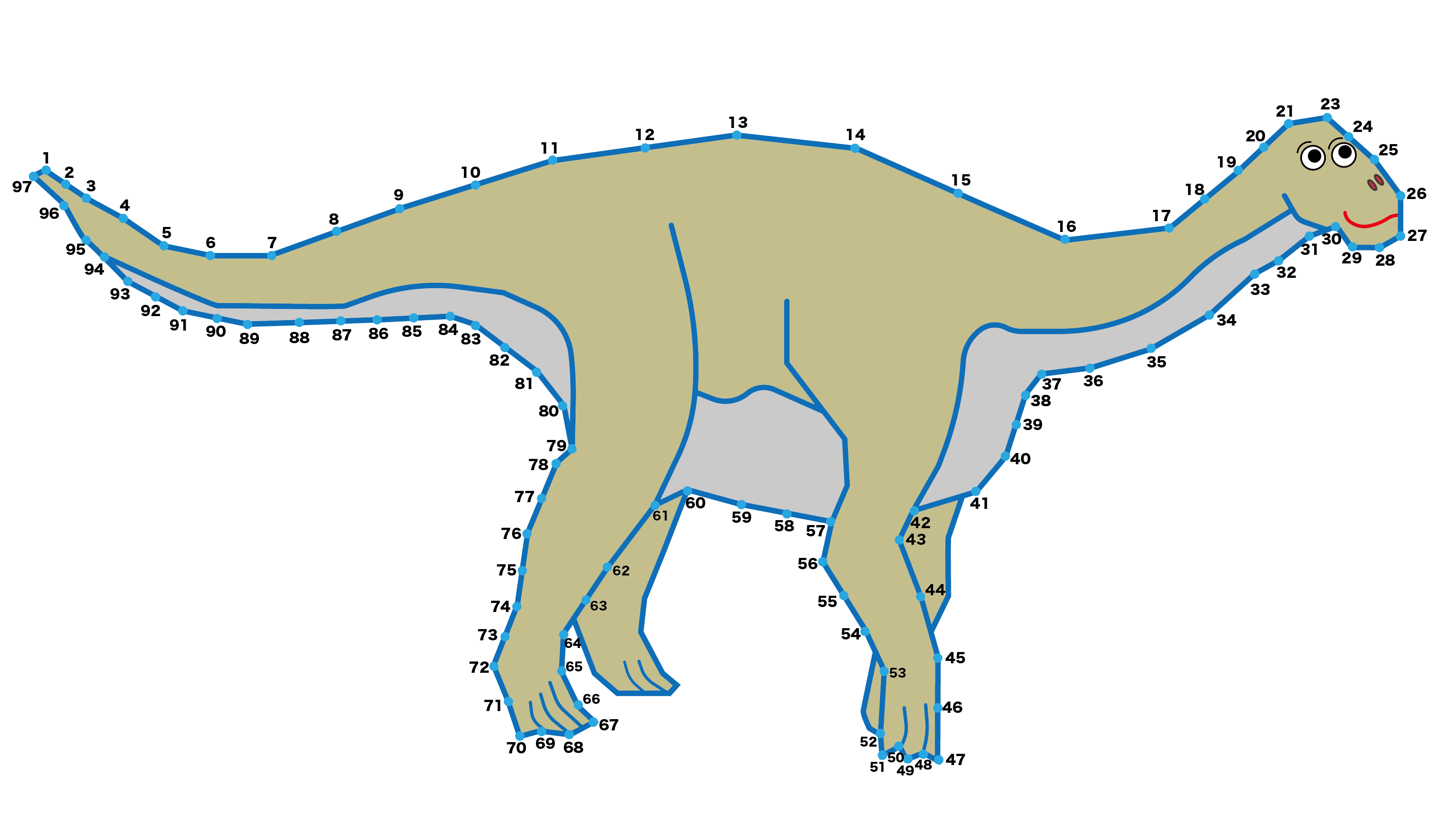 点つなぎ　恐竜（42）レッバキサウルス（完成例）
