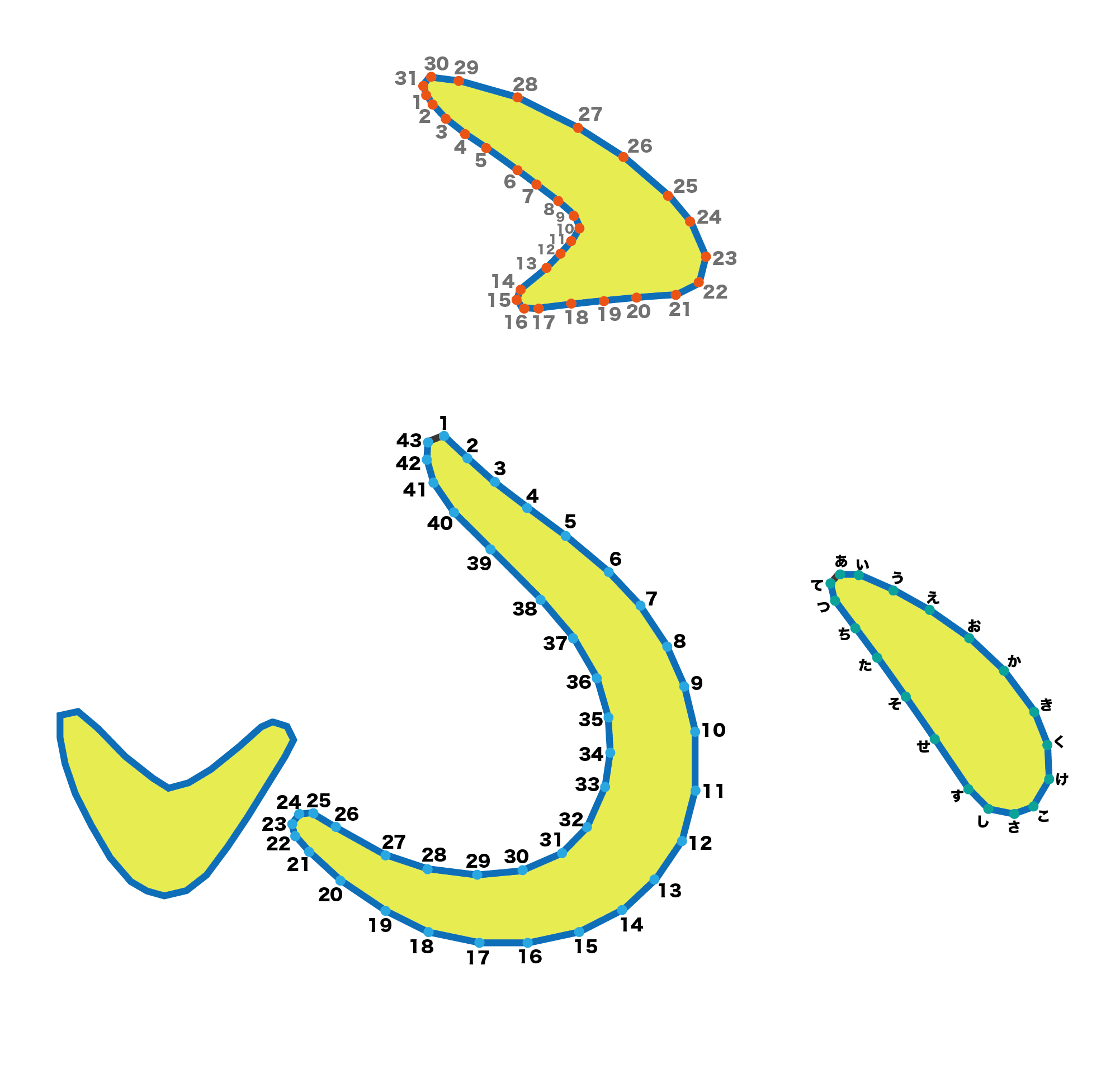 点つなぎ　ひらがな「ふ」（完成例）