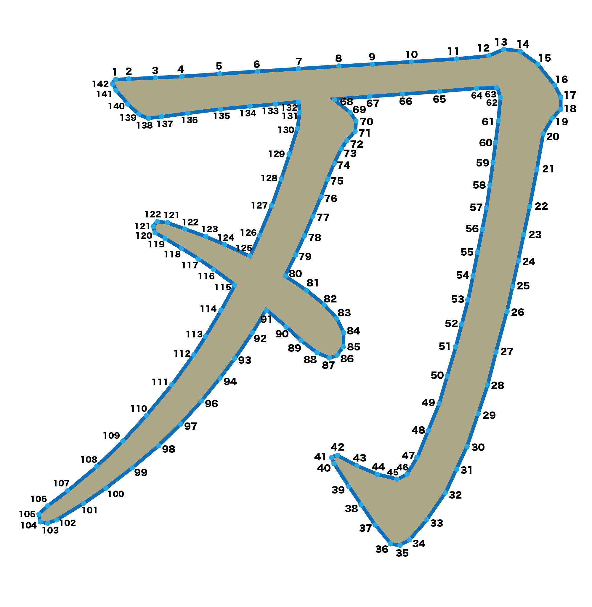点つなぎ　漢字「刃」（完成例）