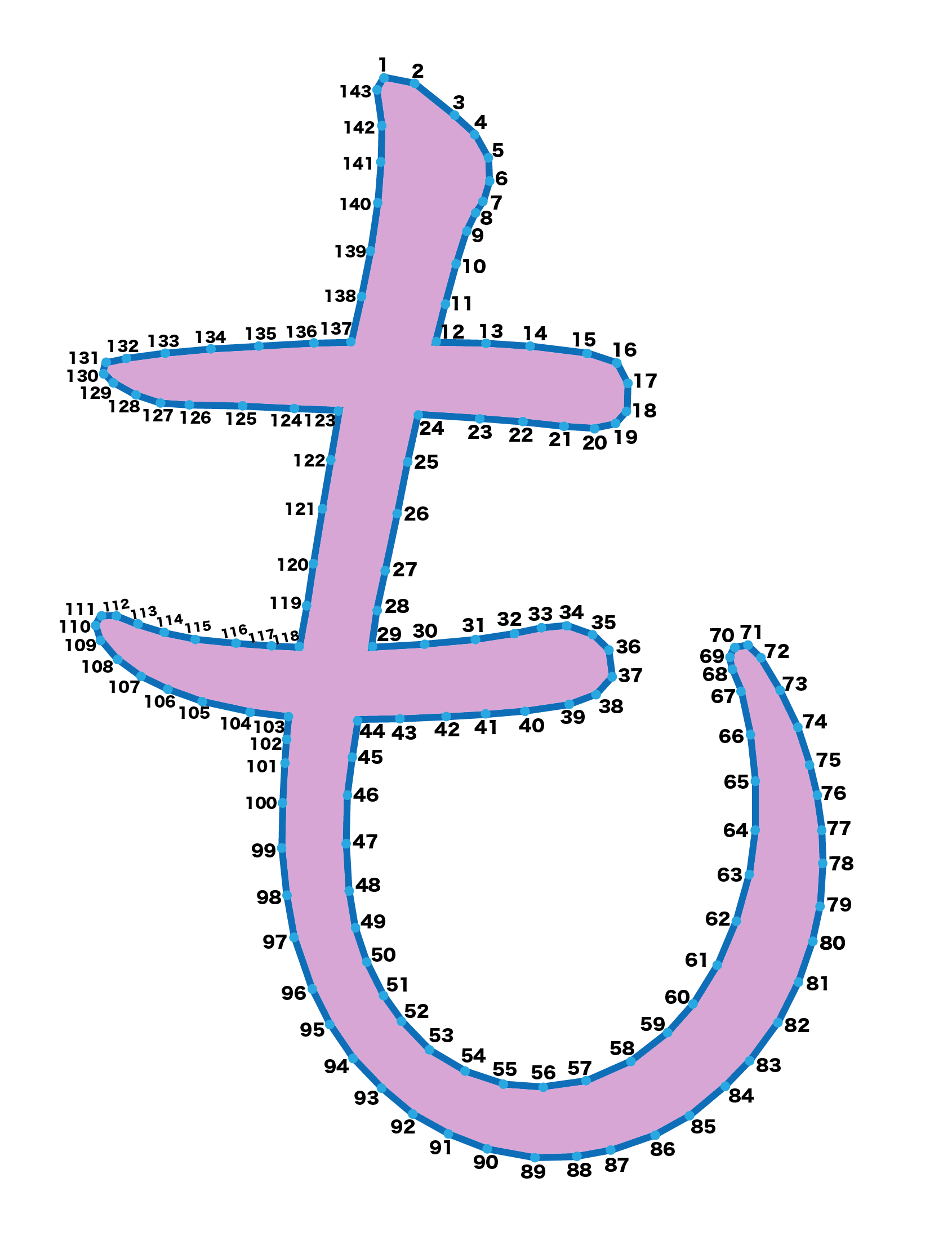 点つなぎ　ひらがな「も」（完成例）