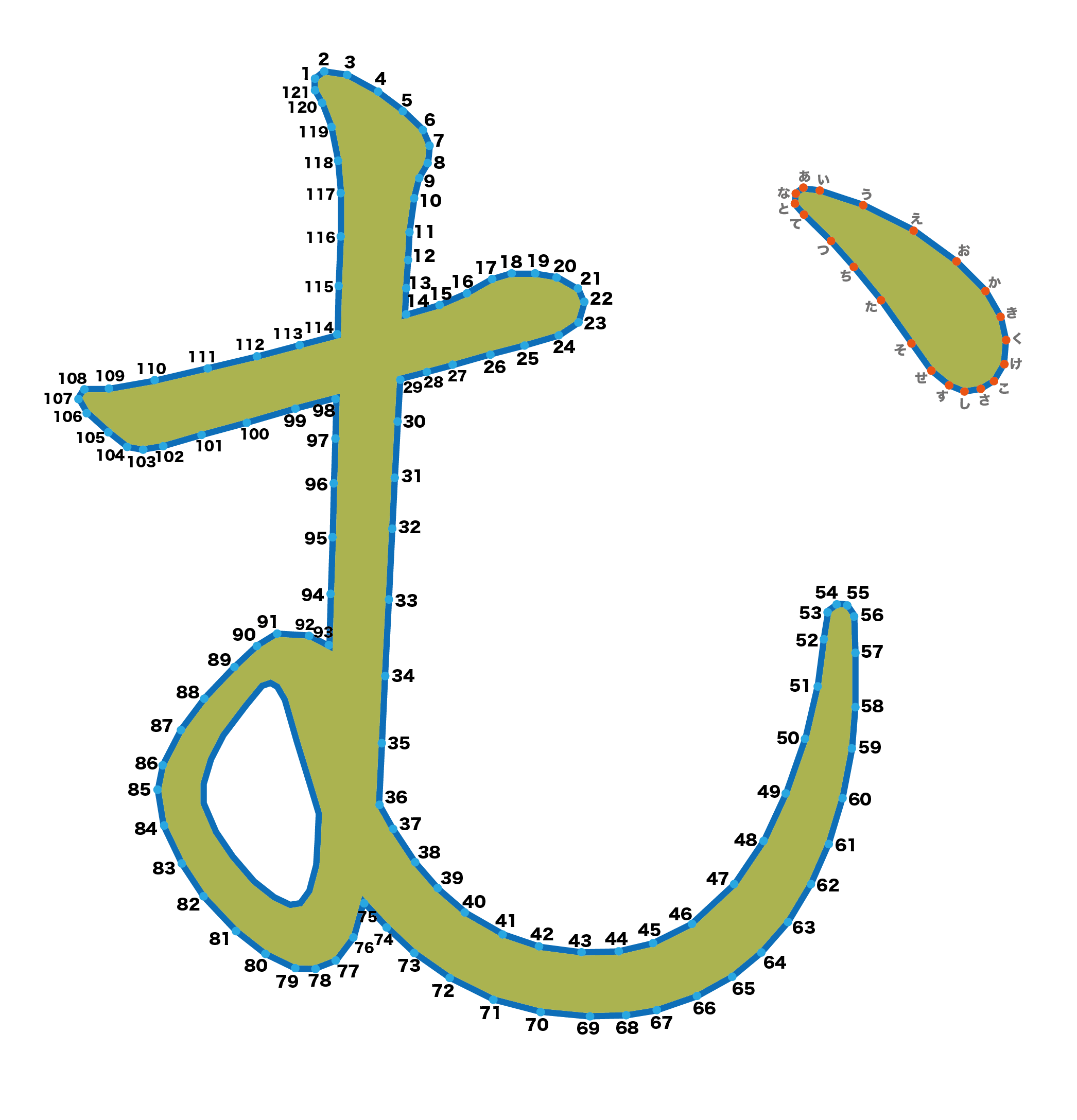 点つなぎ　ひらがな「む」（完成例）