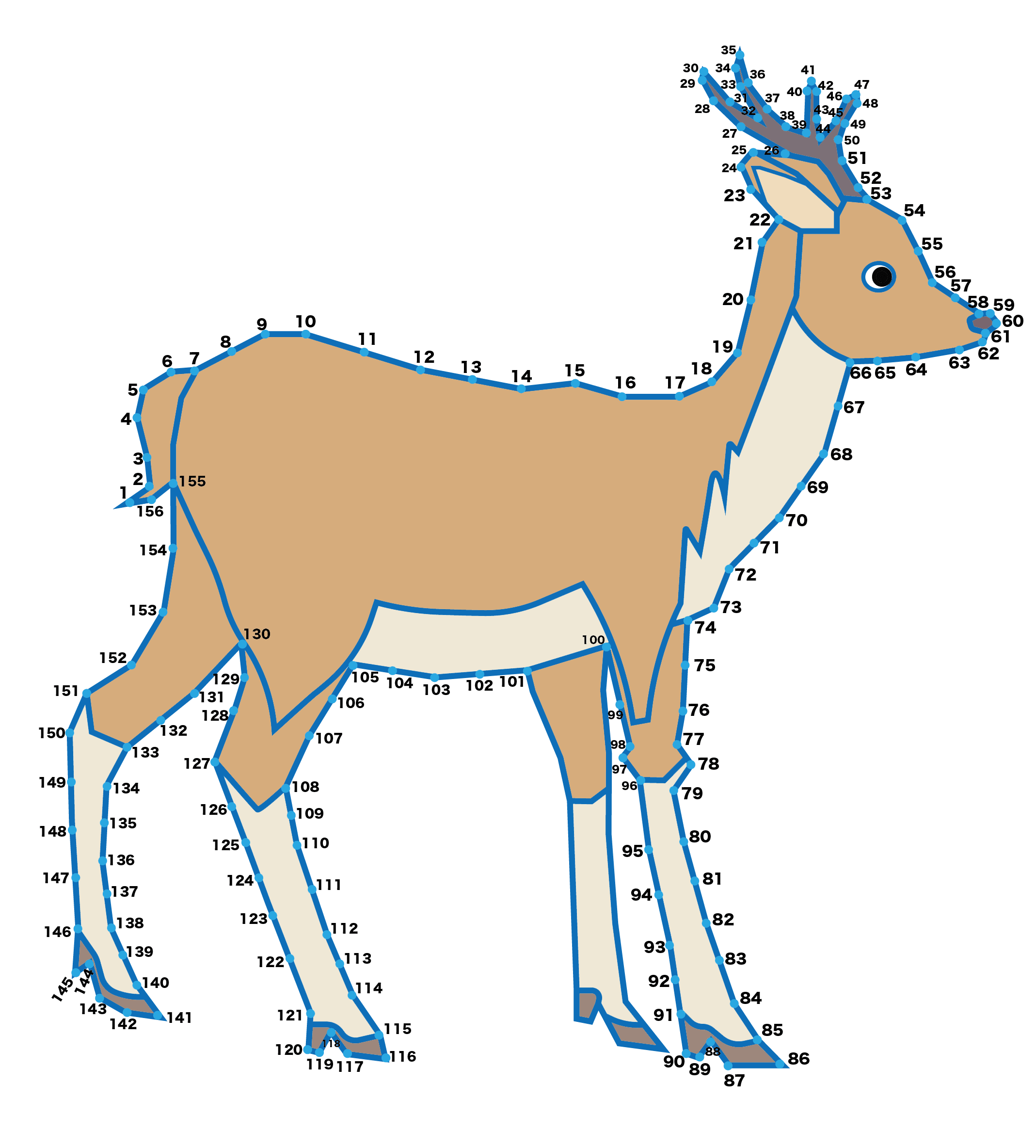 点つなぎ　シカ（鹿）（完成例）