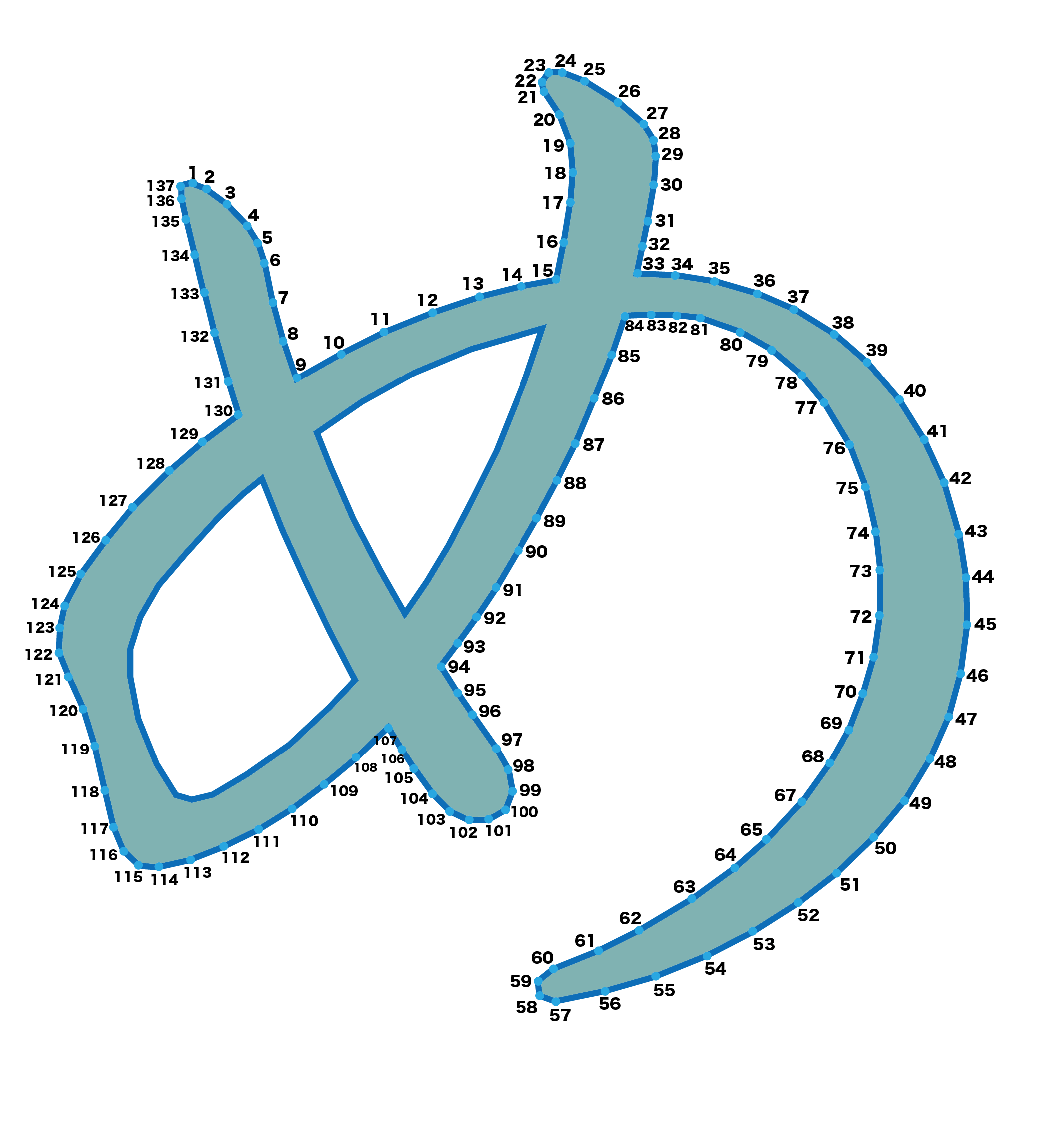 点つなぎ　ひらがな「め」（完成例）