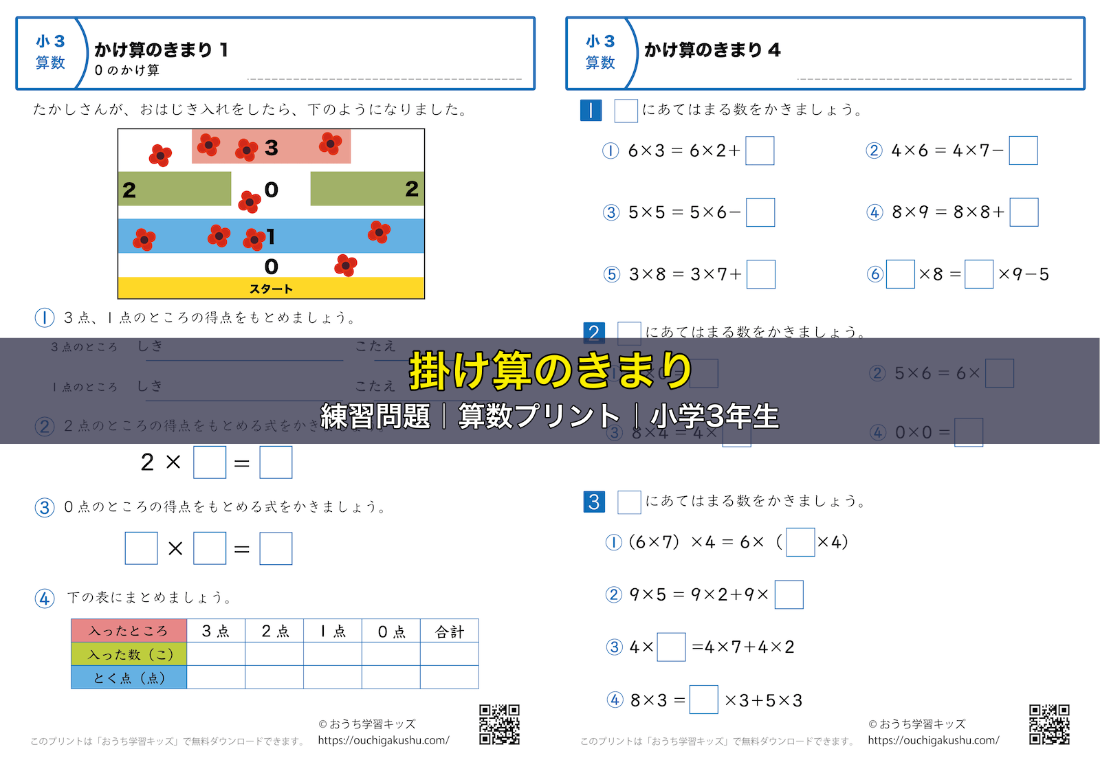 掛け算のきまり|練習問題|小学3年生|算数プリント