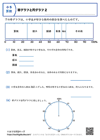 帯グラフと円グラフ|練習問題2|小学5年生|算数プリント