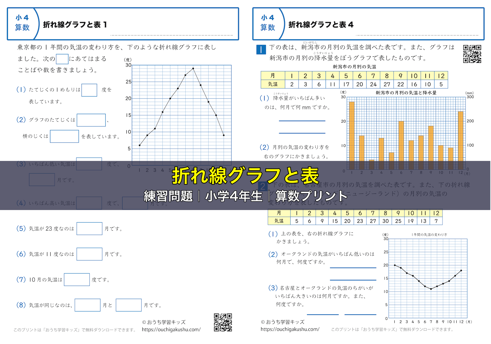 折れ線グラフと表|練習問題|小学4年生|算数プリント